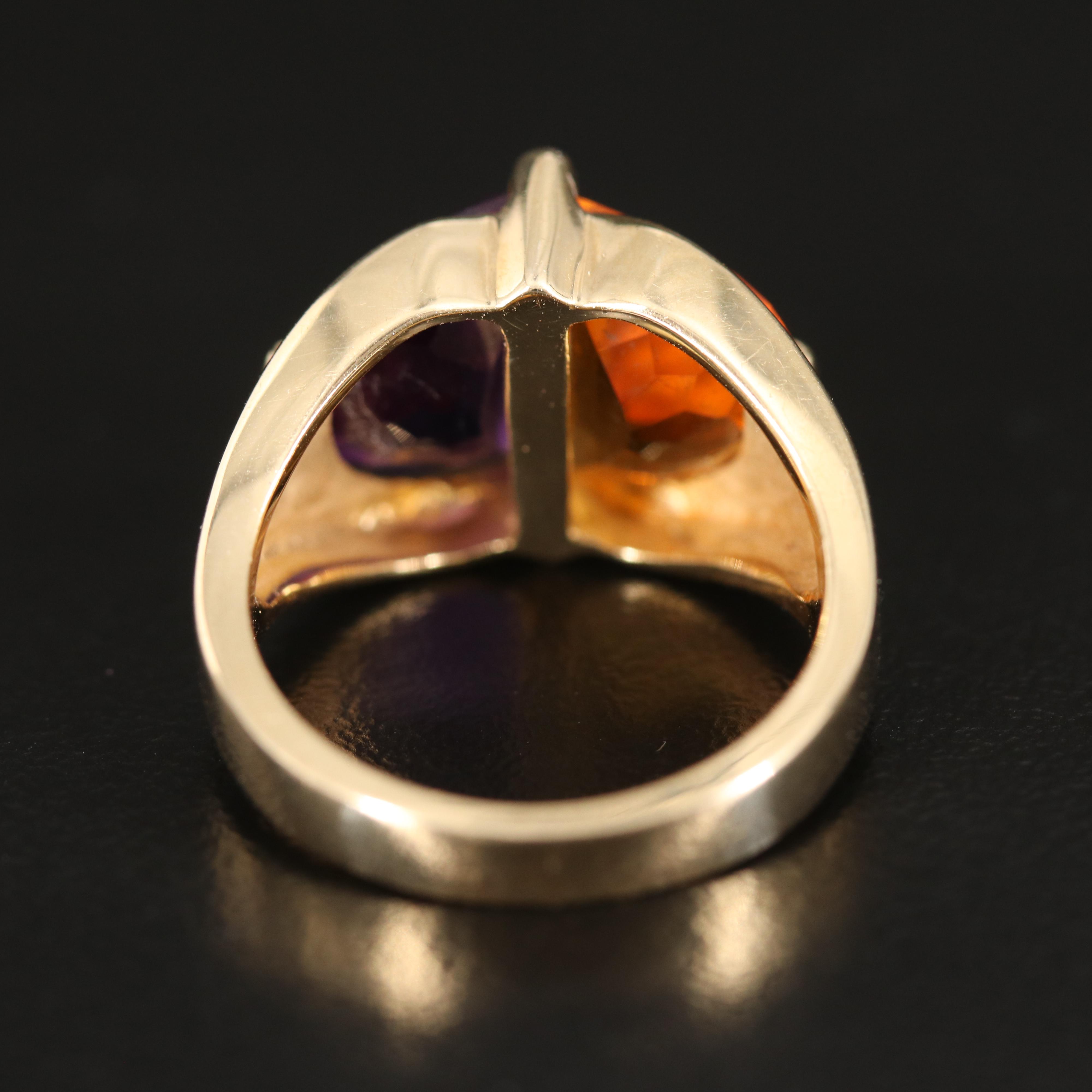 Vintage B. A. Ballou & Co. 14K Amethyst and Citrine Ring with Diamond Accents