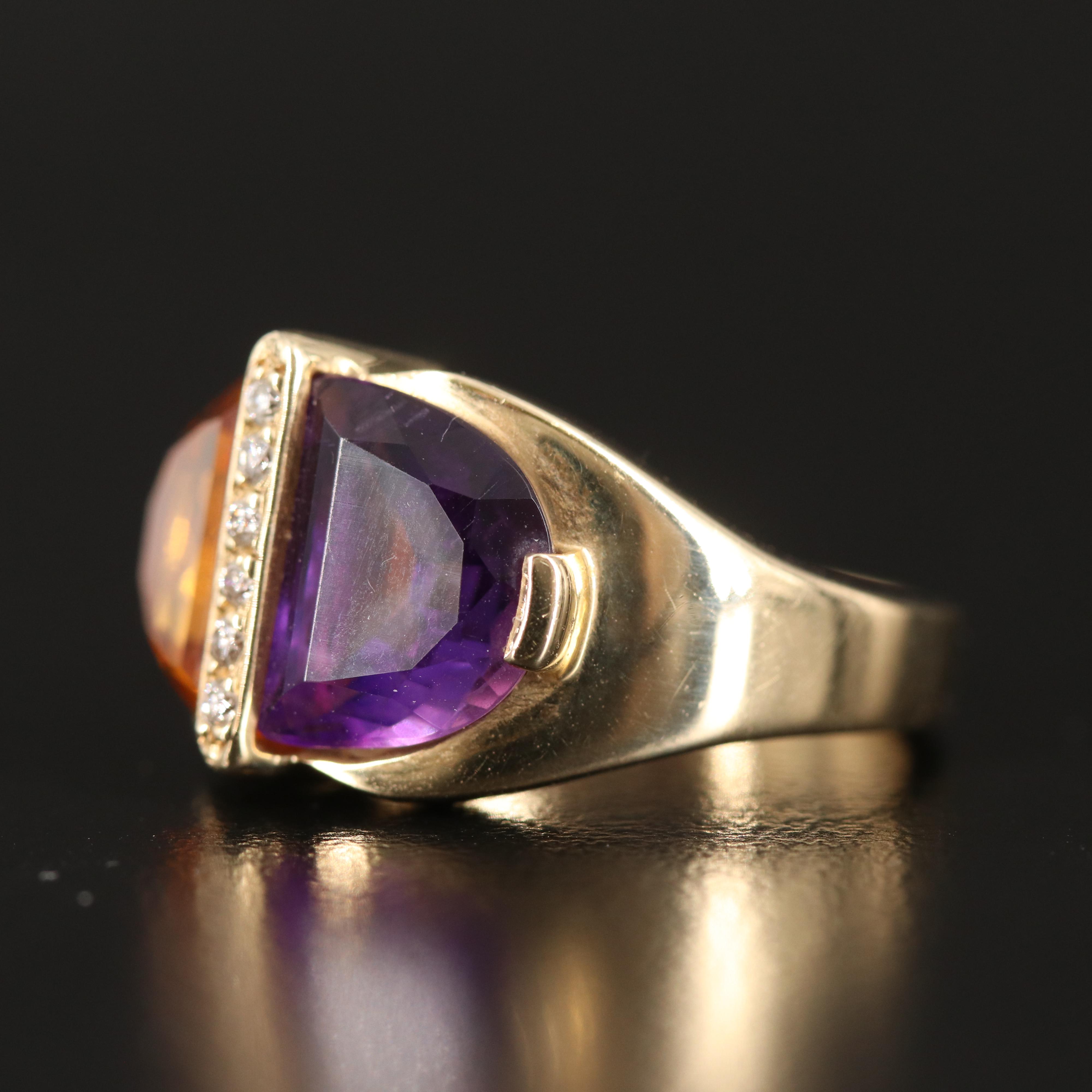 Vintage B. A. Ballou & Co. 14K Amethyst and Citrine Ring with Diamond Accents