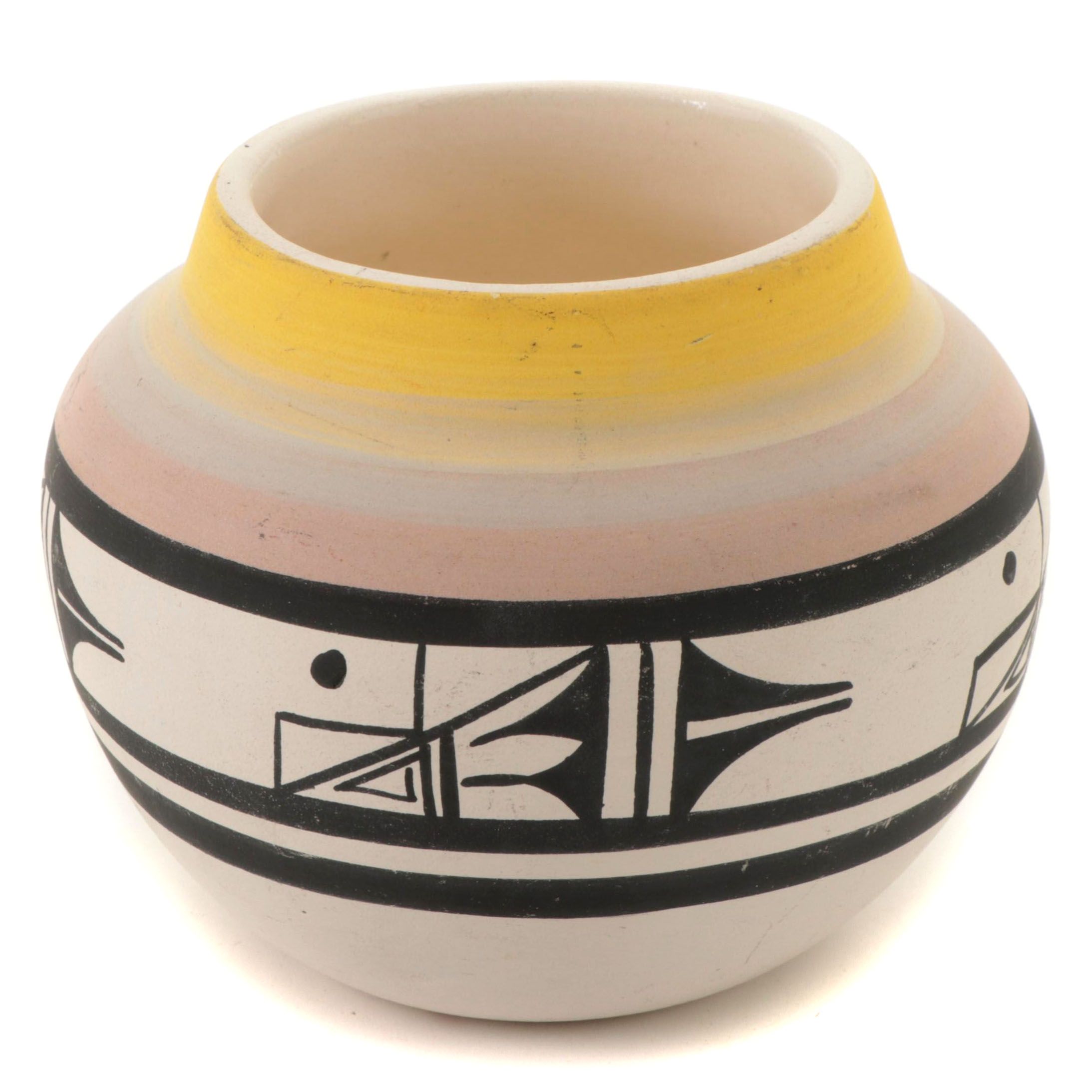 Artist Signed Hand-Painted Diné Navajo Pottery Olla