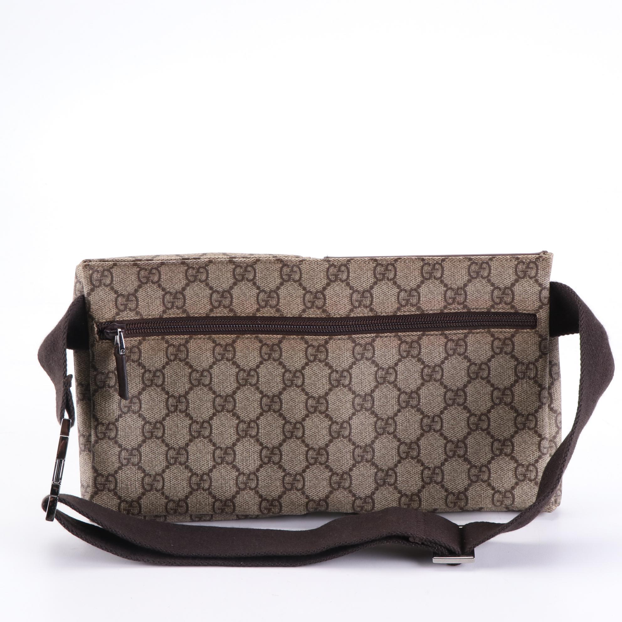 Gucci Waist Bag in GG Supreme Canvas and Brown Leather