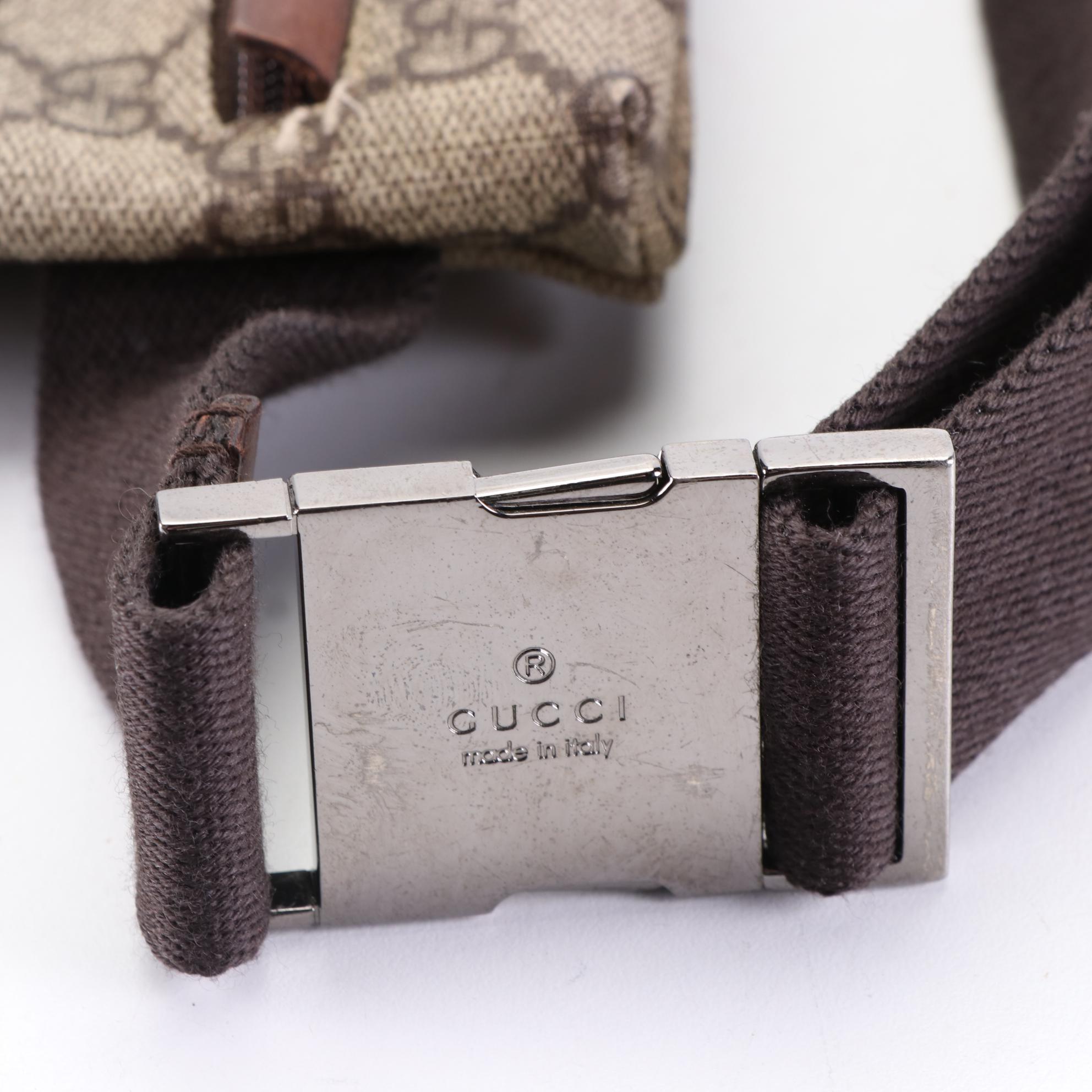 Gucci Waist Bag in GG Supreme Canvas and Brown Leather