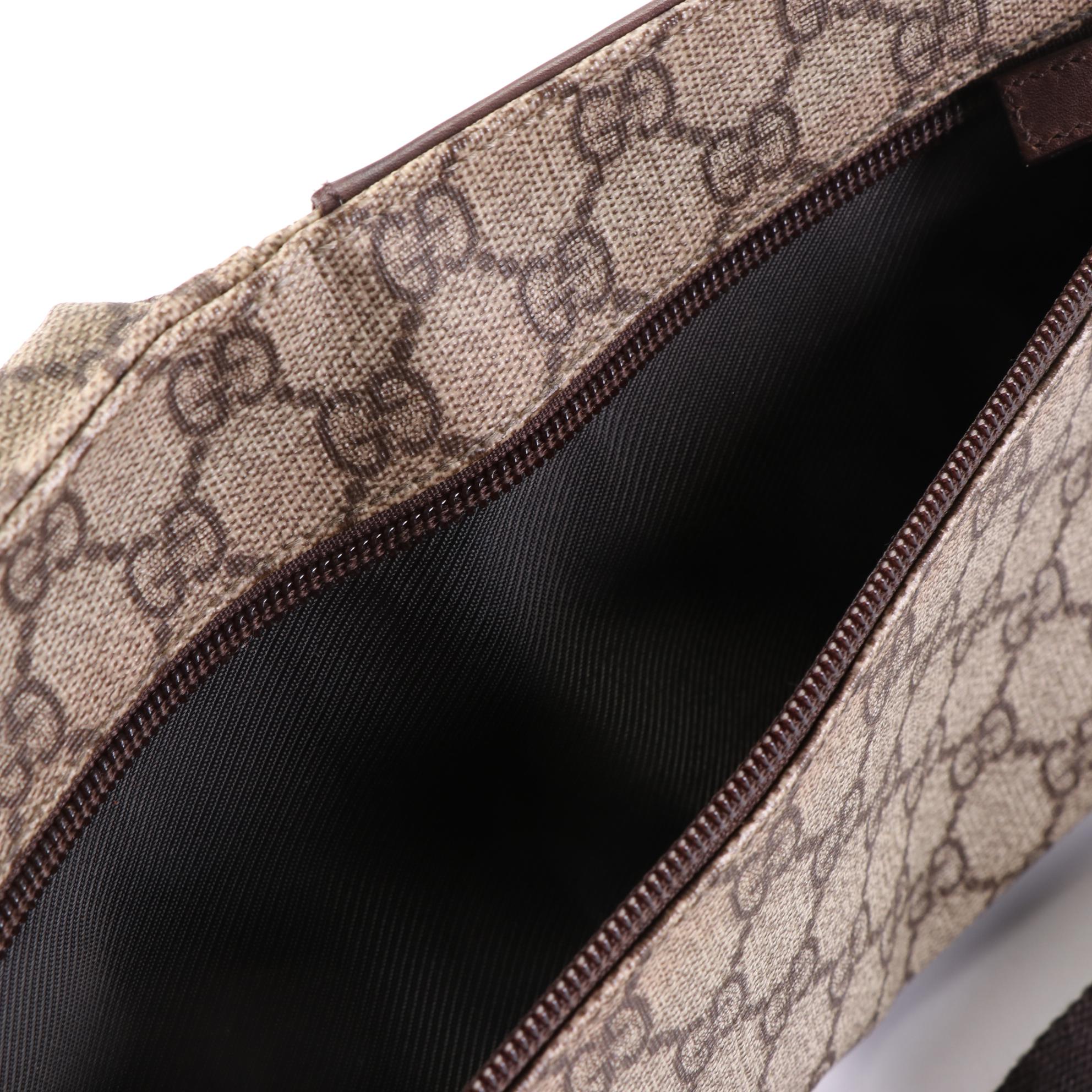 Gucci Waist Bag in GG Supreme Canvas and Brown Leather