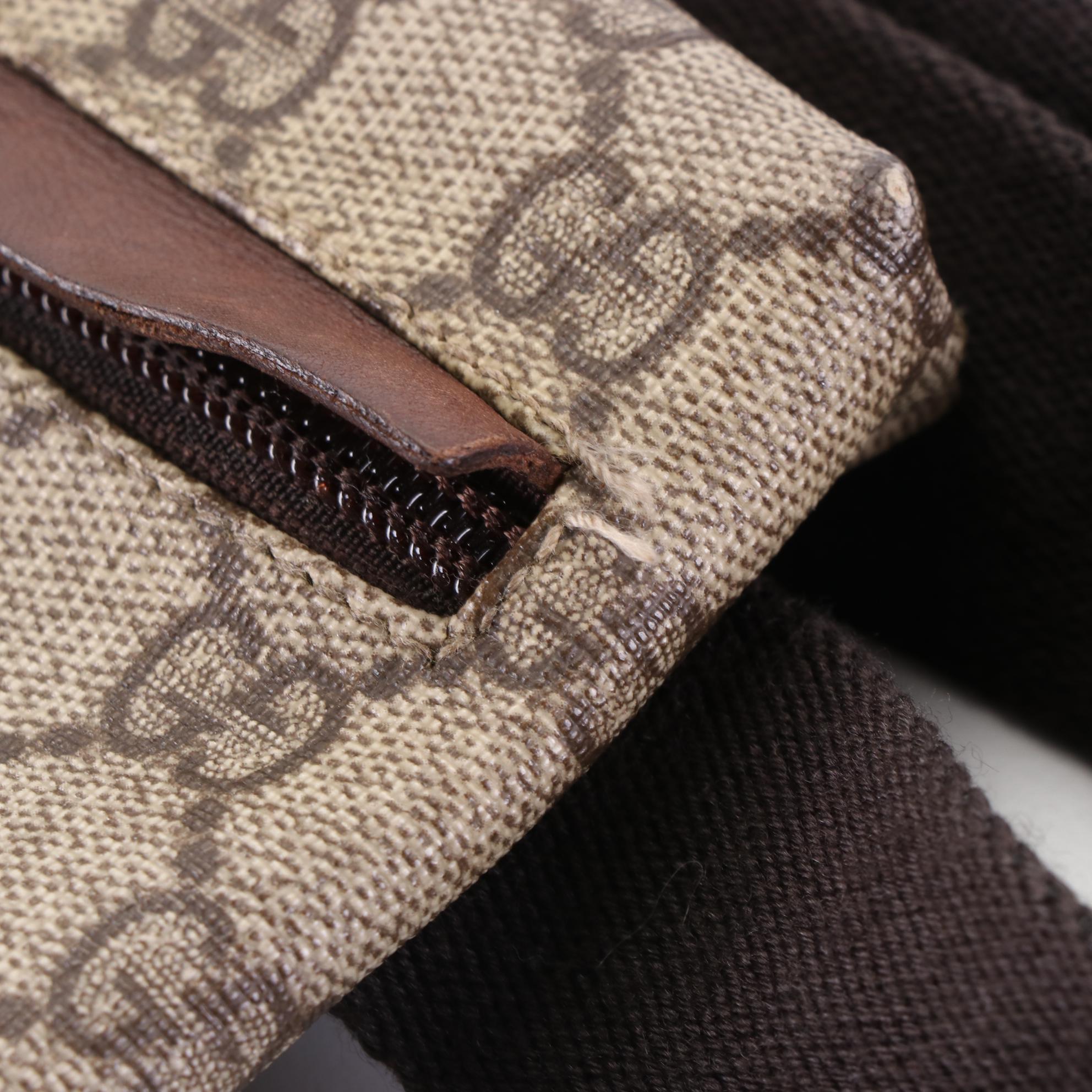 Gucci Waist Bag in GG Supreme Canvas and Brown Leather