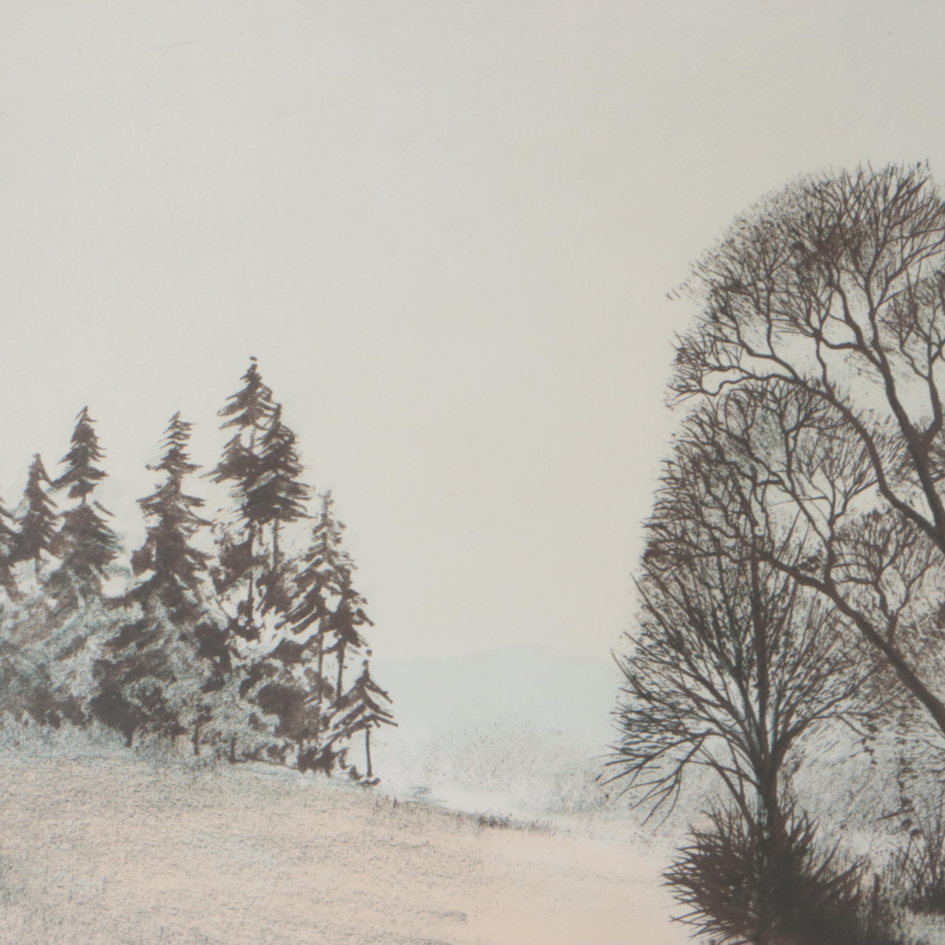 Jeremy King Landscape Lithograph, Late 20th Century
