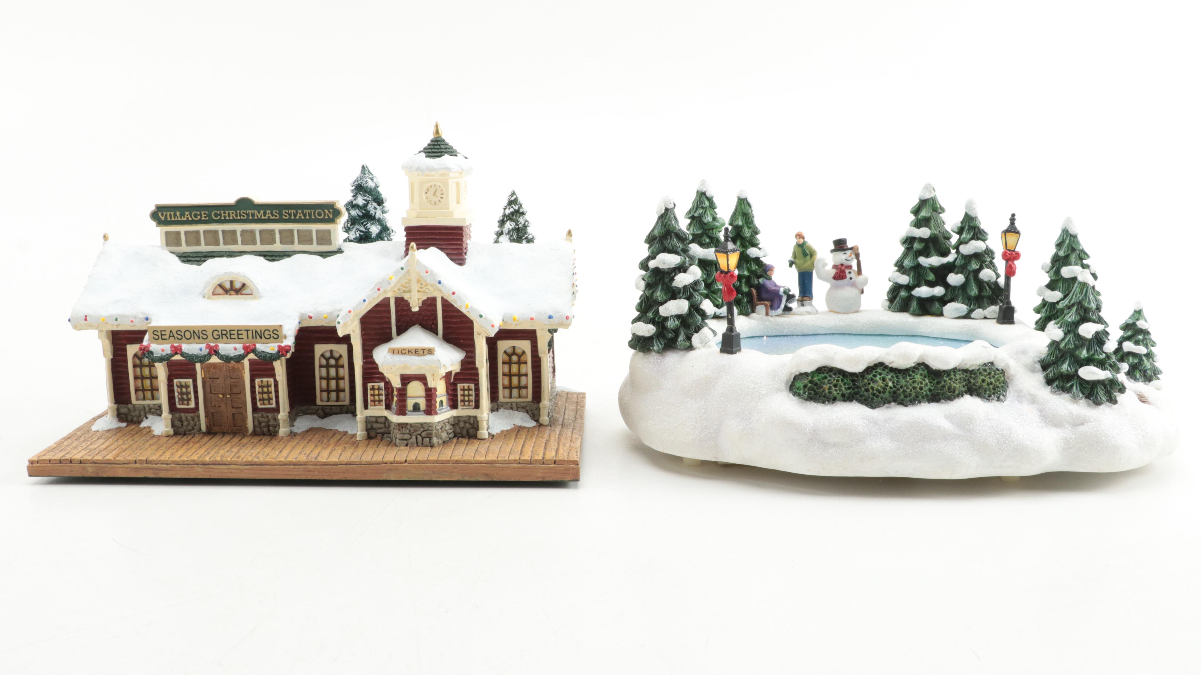 Thomas Kinkaide and Other Illuminated Christmas Village Houses and Ponds