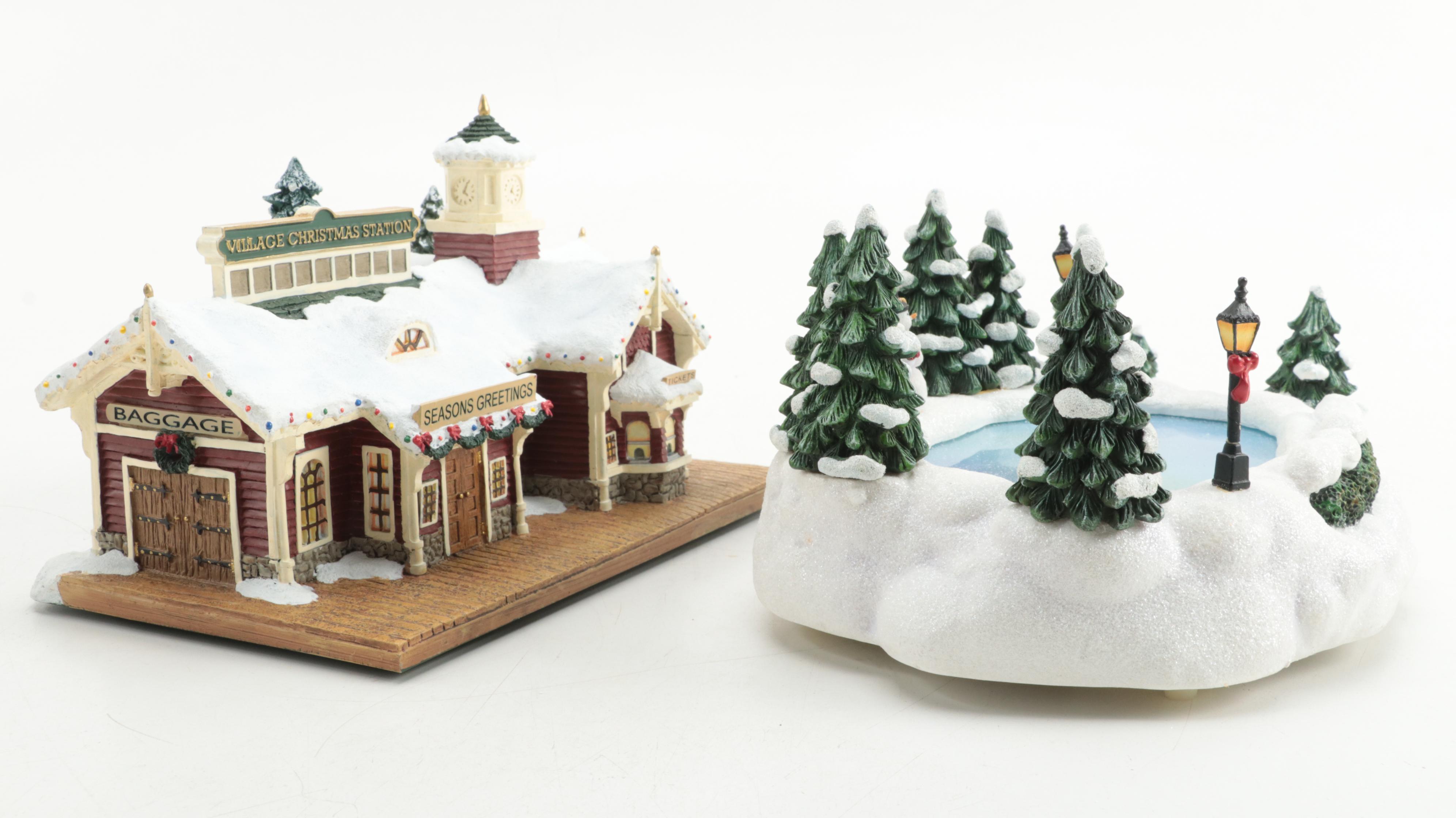 Thomas Kinkaide and Other Illuminated Christmas Village Houses and Ponds