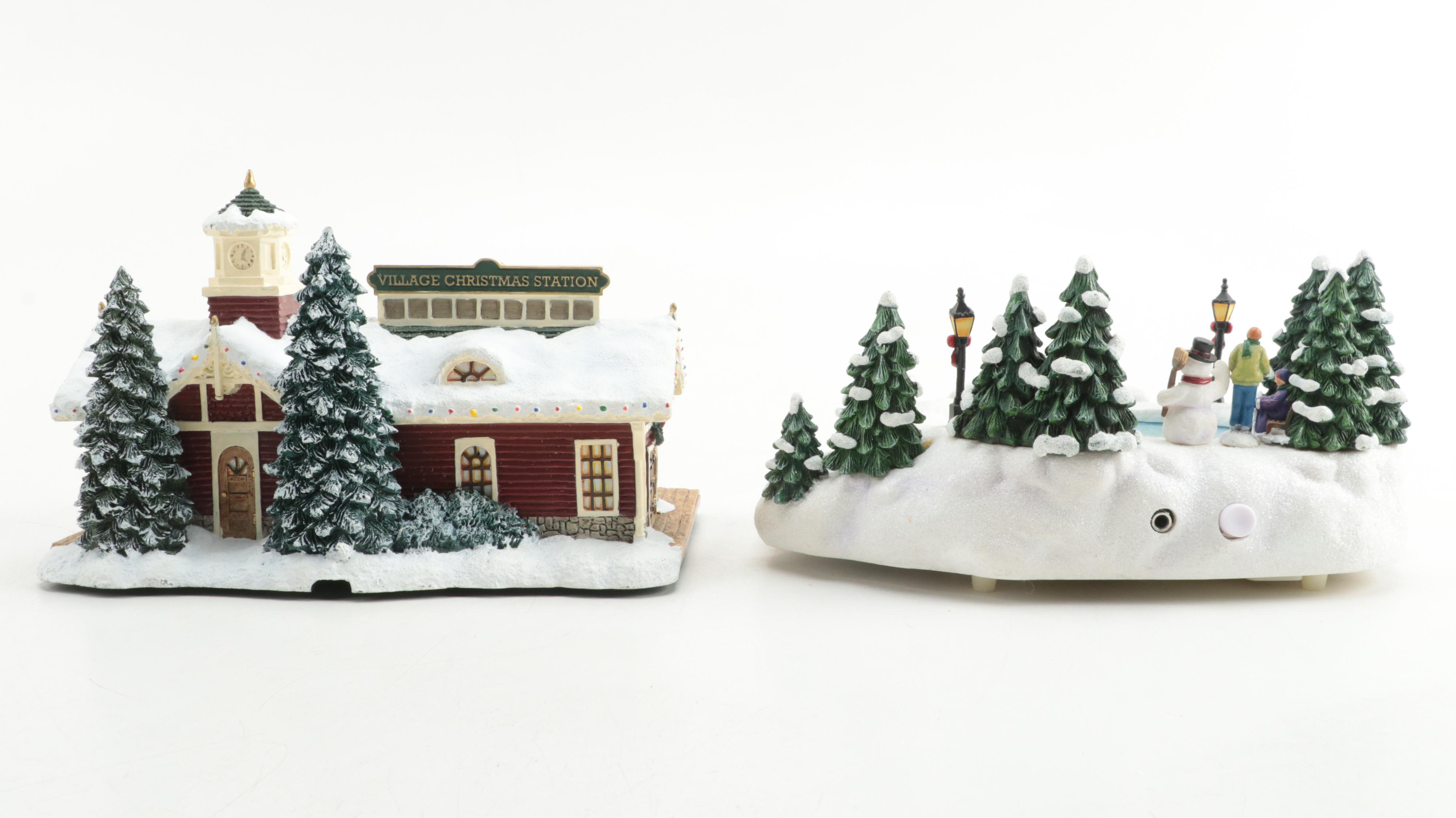 Thomas Kinkaide and Other Illuminated Christmas Village Houses and Ponds