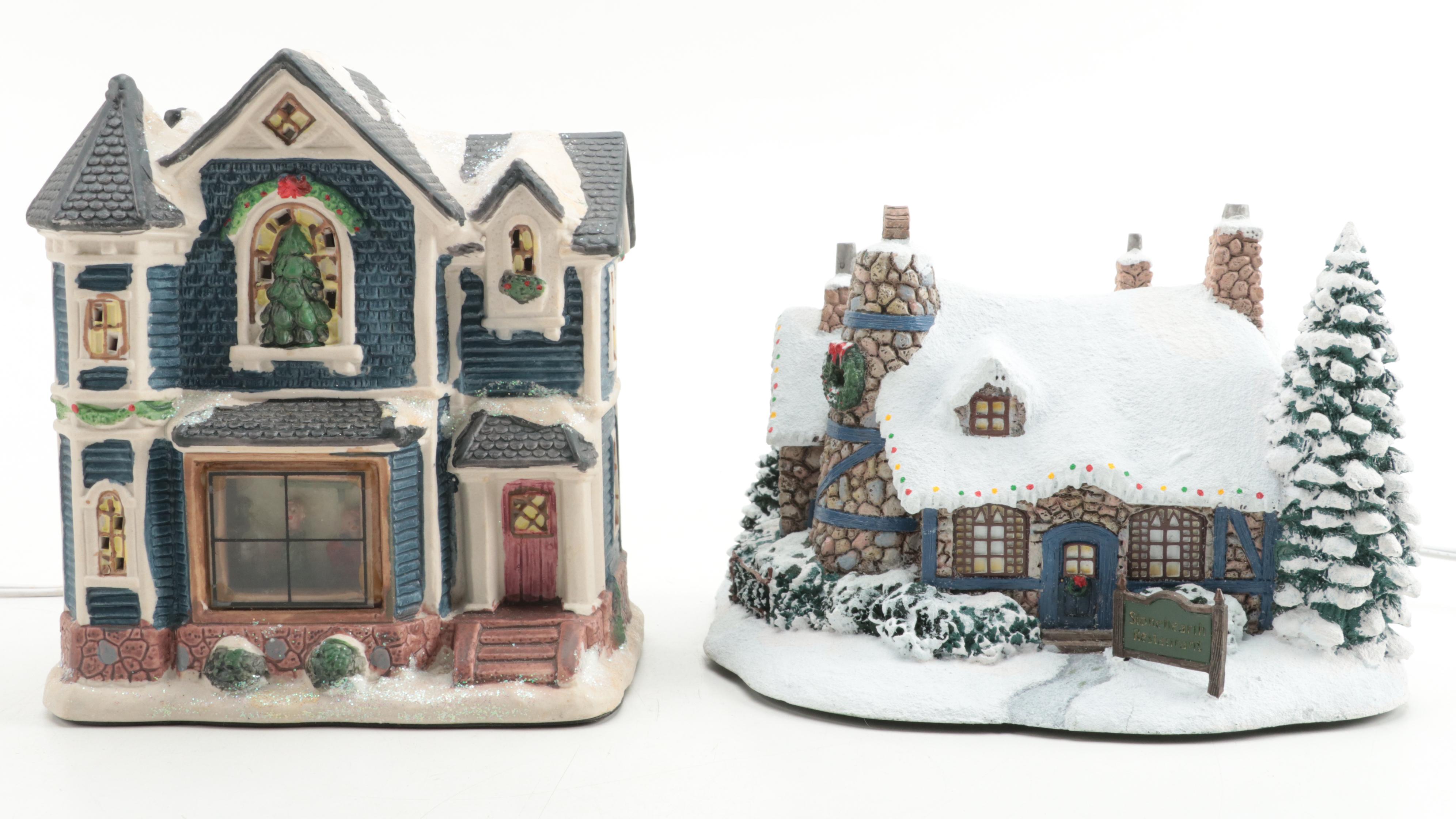 Thomas Kinkaide and Other Illuminated Christmas Village Houses and Ponds