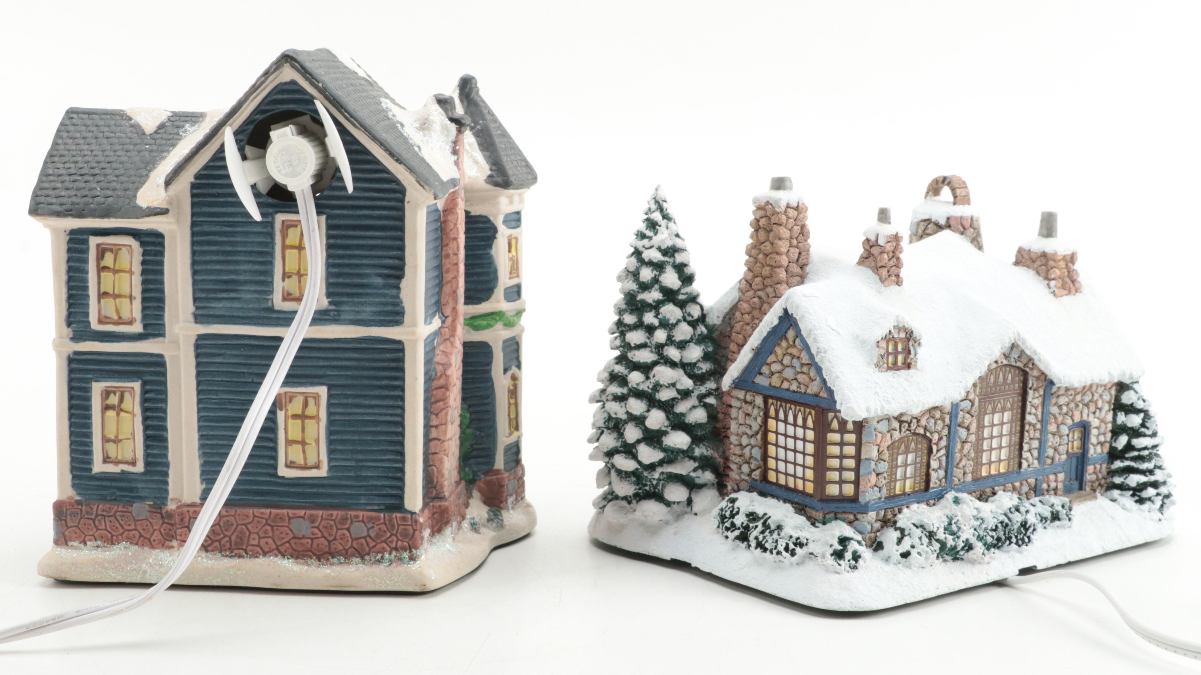 Thomas Kinkaide and Other Illuminated Christmas Village Houses and Ponds