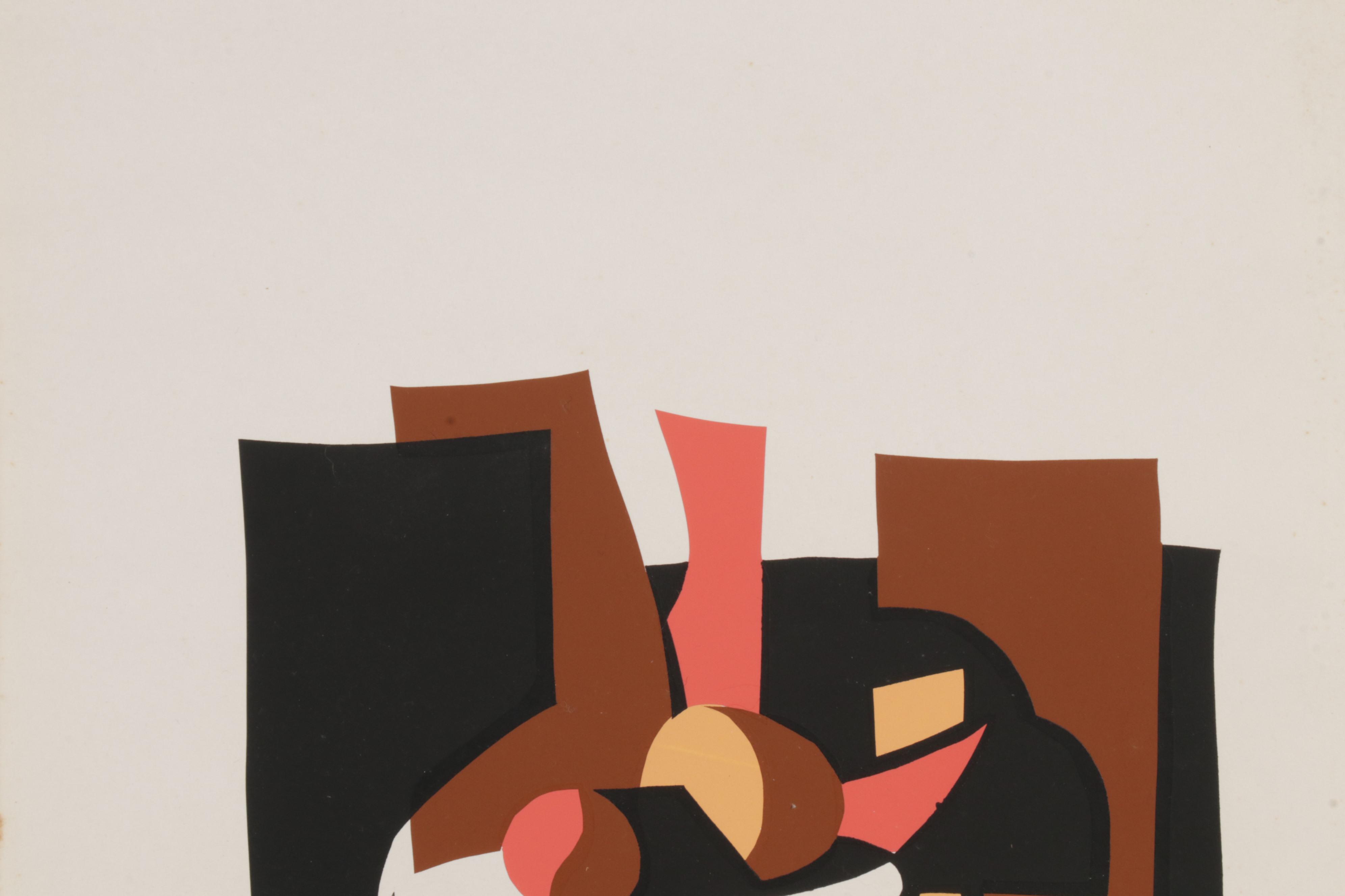 Lyn Seward Folk Art Serigraph "Apple and Bread," Circa 1985