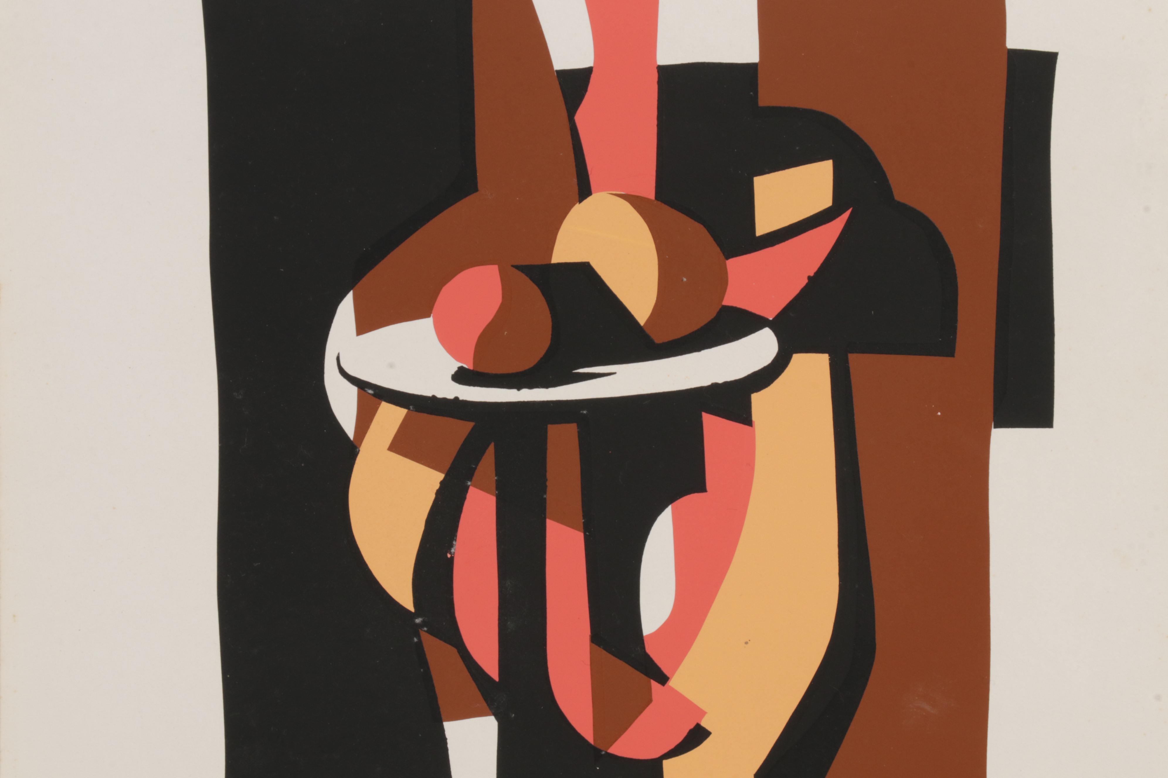 Lyn Seward Folk Art Serigraph "Apple and Bread," Circa 1985