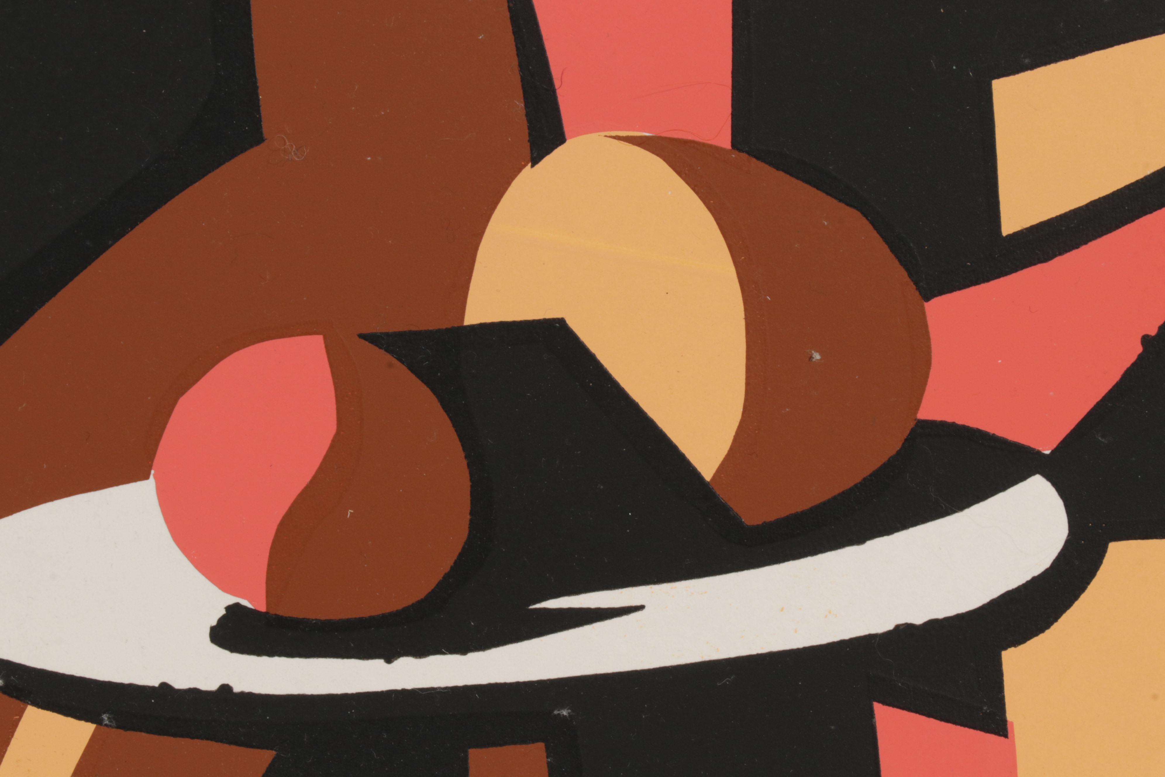 Lyn Seward Folk Art Serigraph "Apple and Bread," Circa 1985