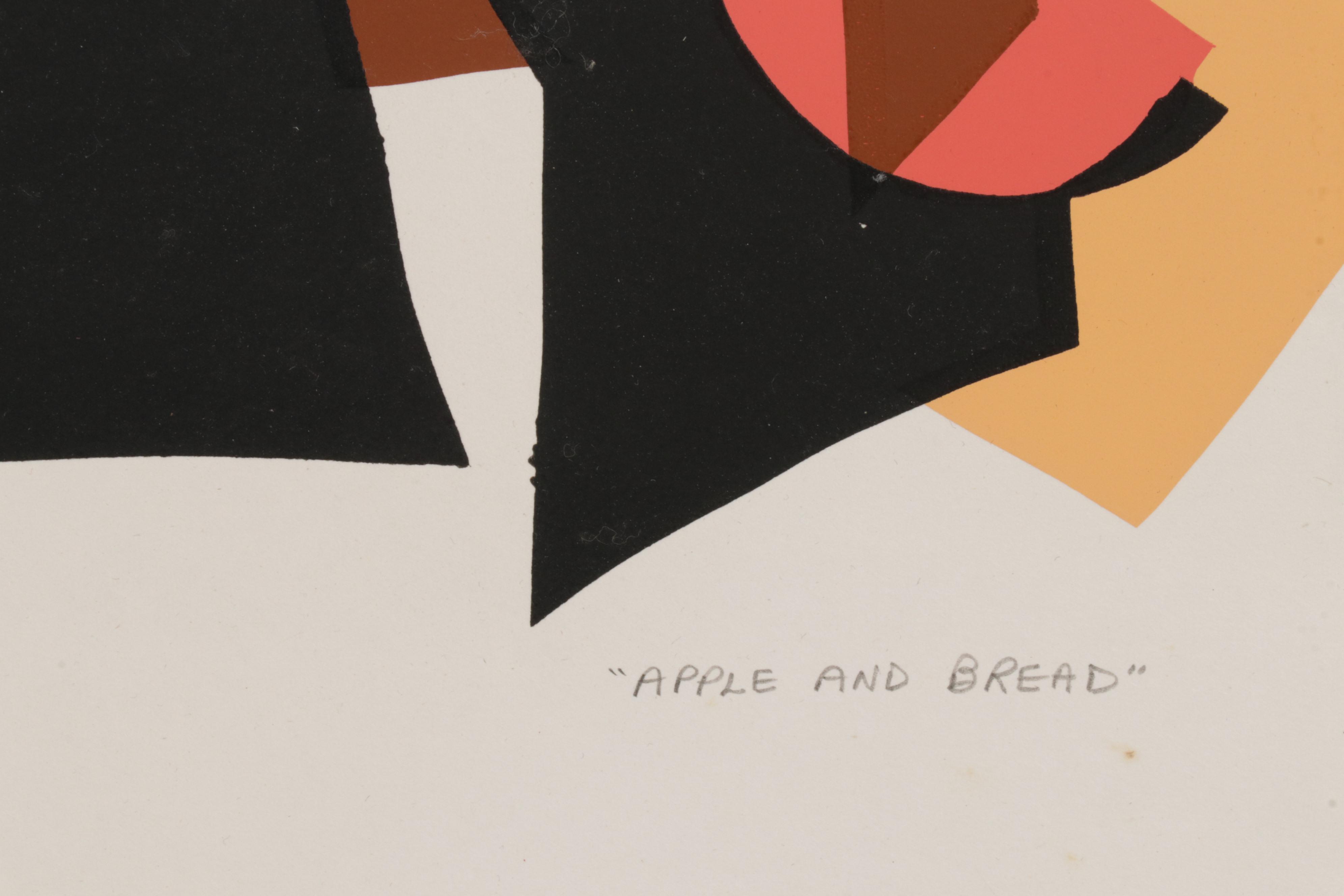 Lyn Seward Folk Art Serigraph "Apple and Bread," Circa 1985