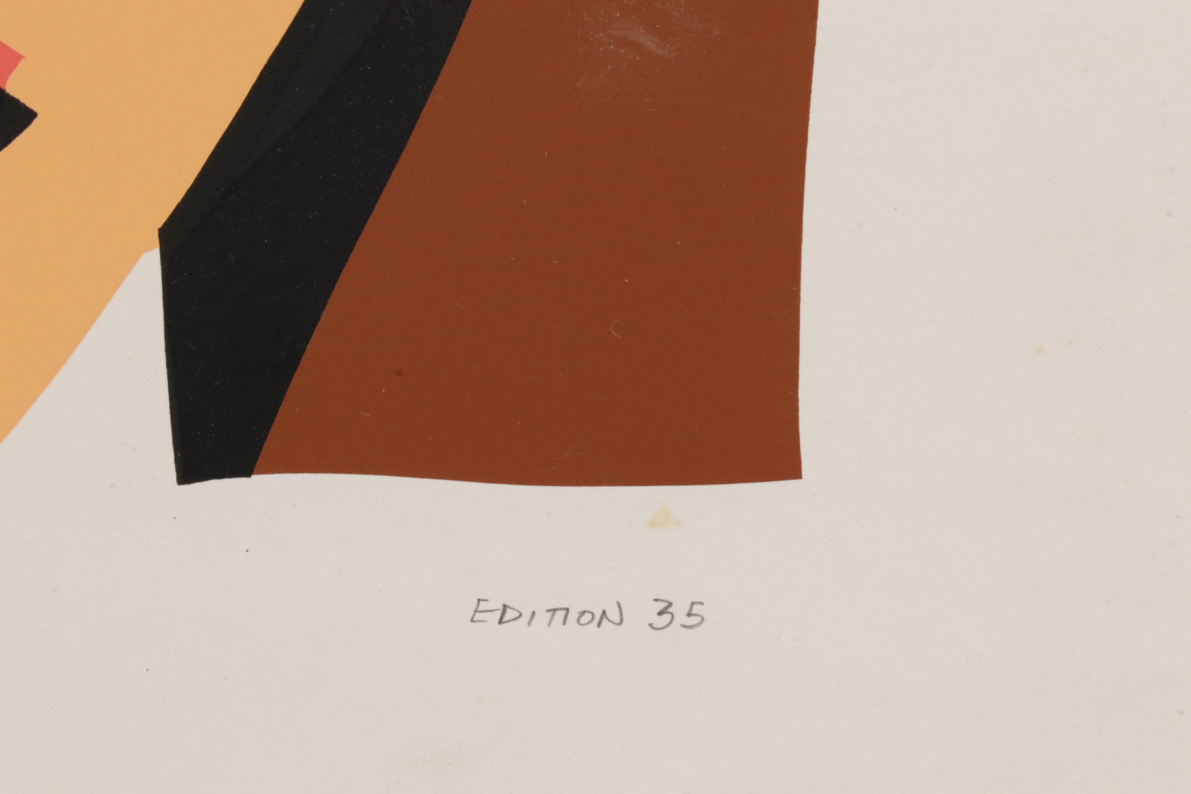 Lyn Seward Folk Art Serigraph "Apple and Bread," Circa 1985