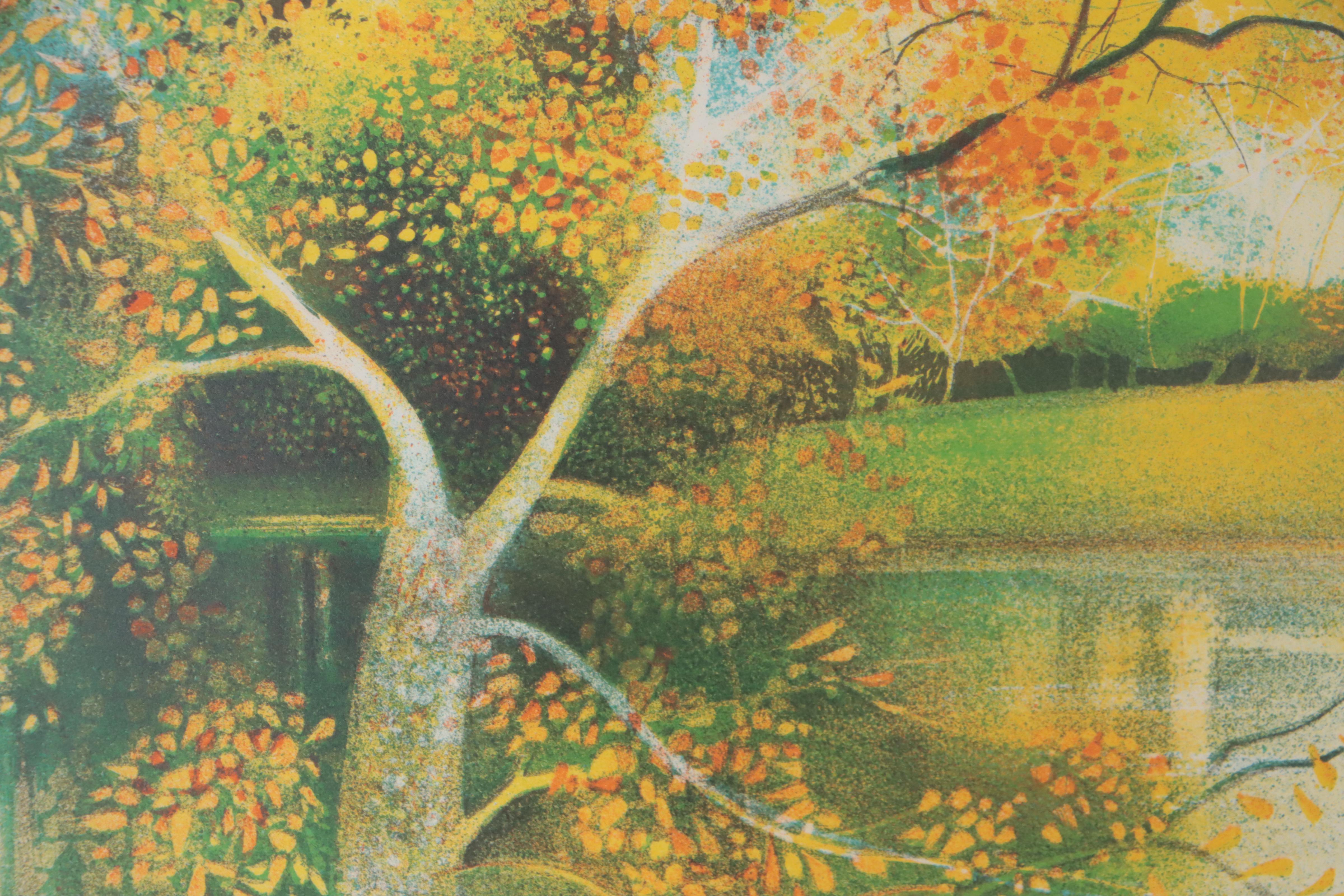 Lake Landscape Lithograph, Late 20th Century