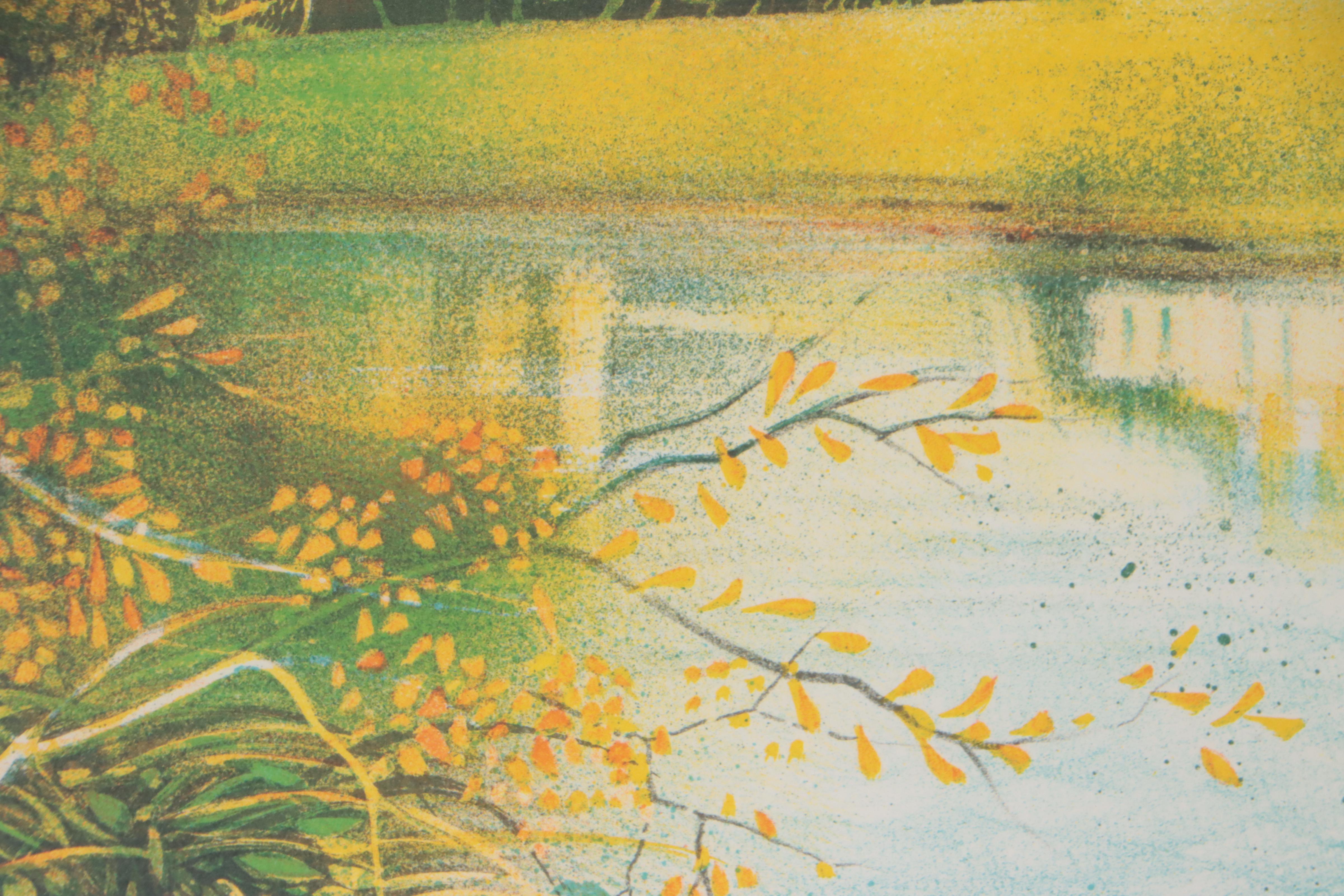 Lake Landscape Lithograph, Late 20th Century