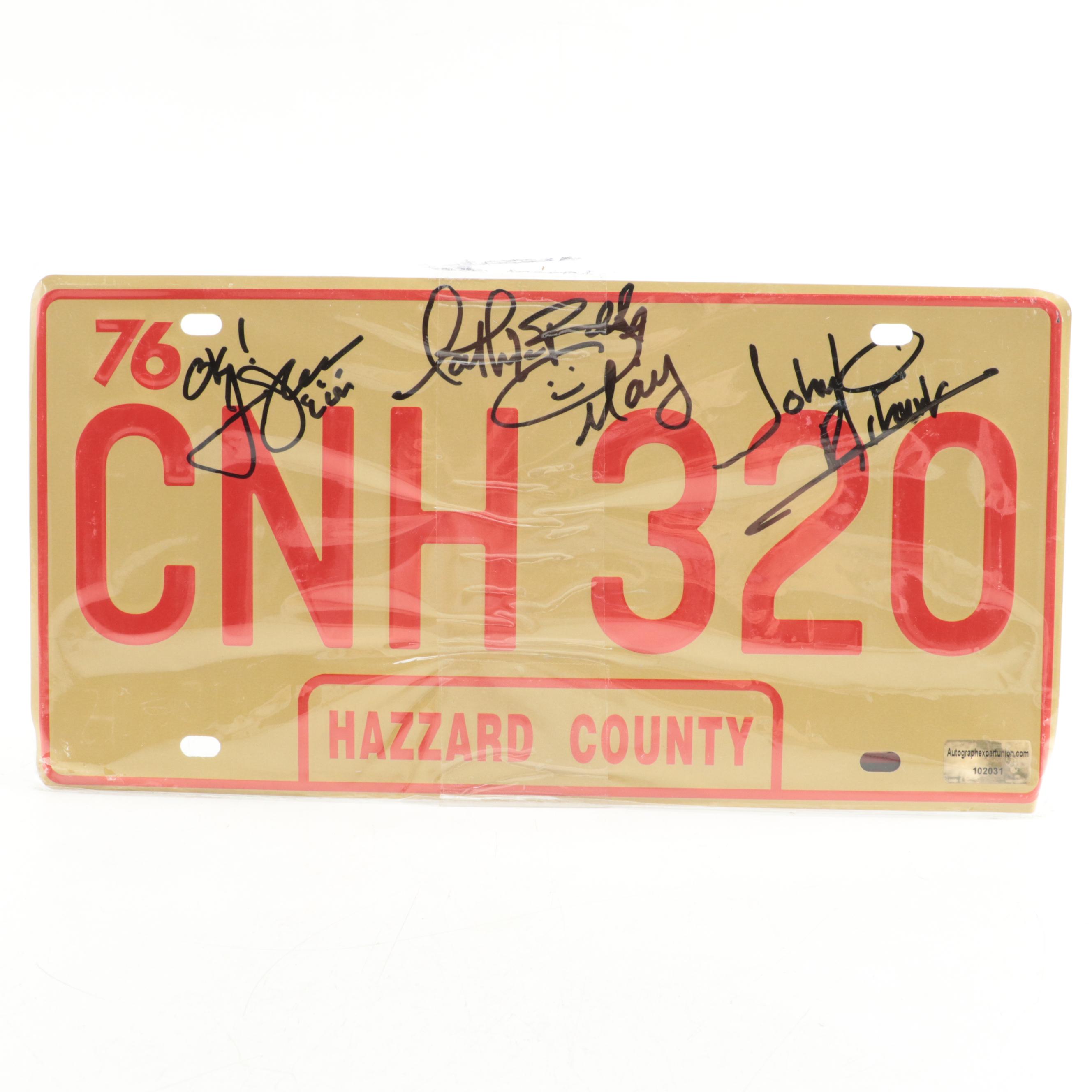 "Dukes Of Hazzard" Signed License Plate With Wopat, Bach, Schneider
