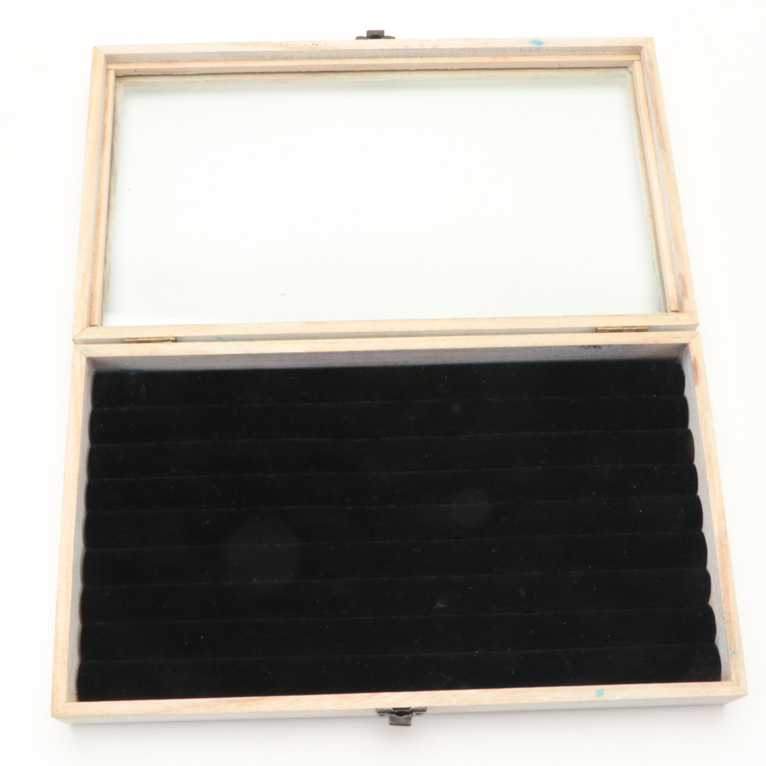 White Painted Wood Glass Top Ring Display Box