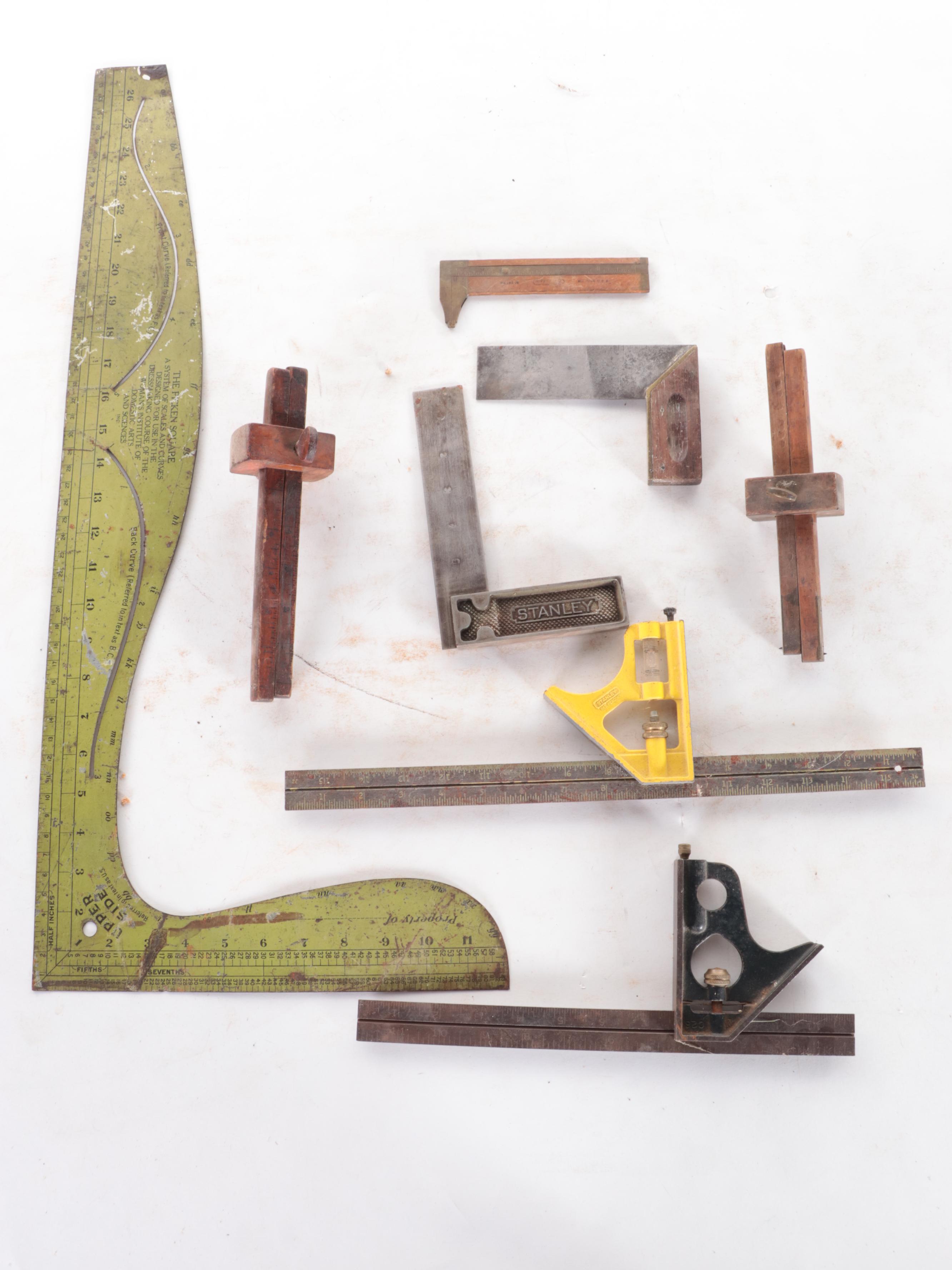 Stanley Brass Mounted Wooden Levels and Other Woodworking Tools