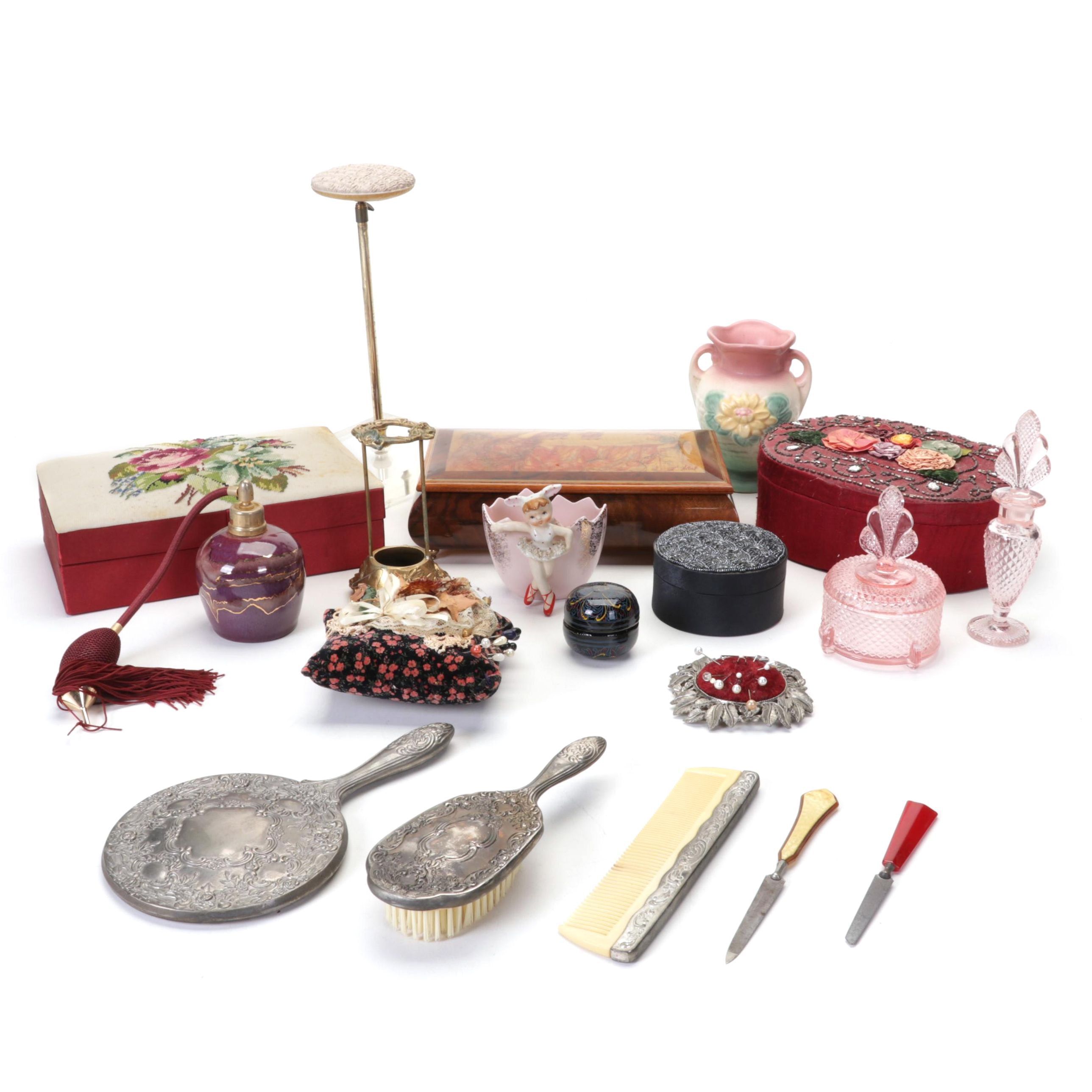 Edna Hibel Jewelry Box, Hat Stand, Bakelite Files and More Vanity Accessories