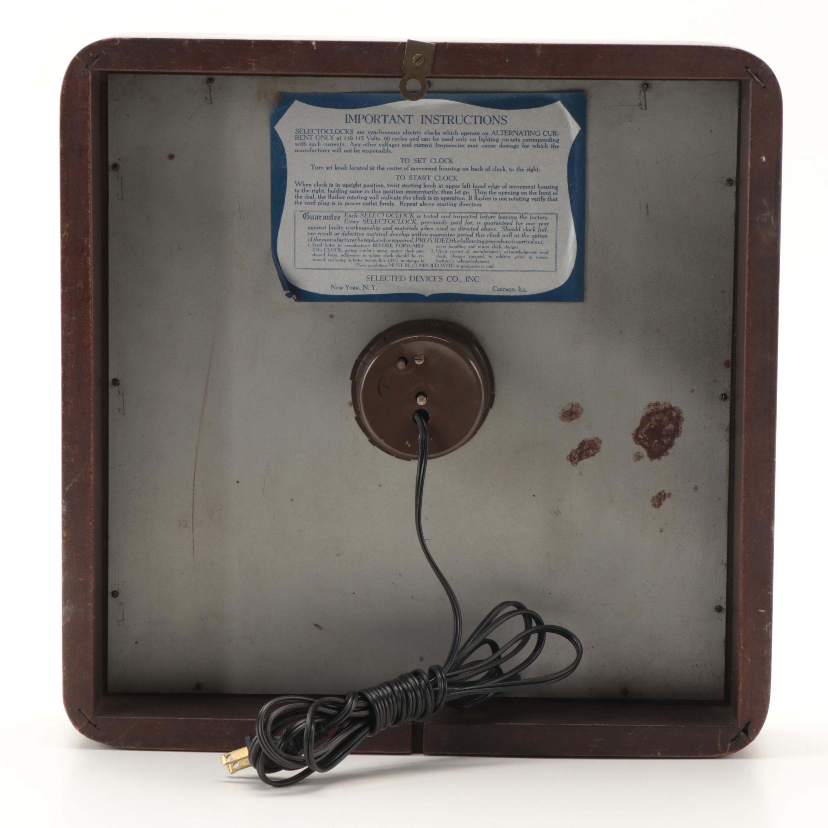 Selected Devices Co. Coca-Cola Promotional Square Wall Clock, 1939