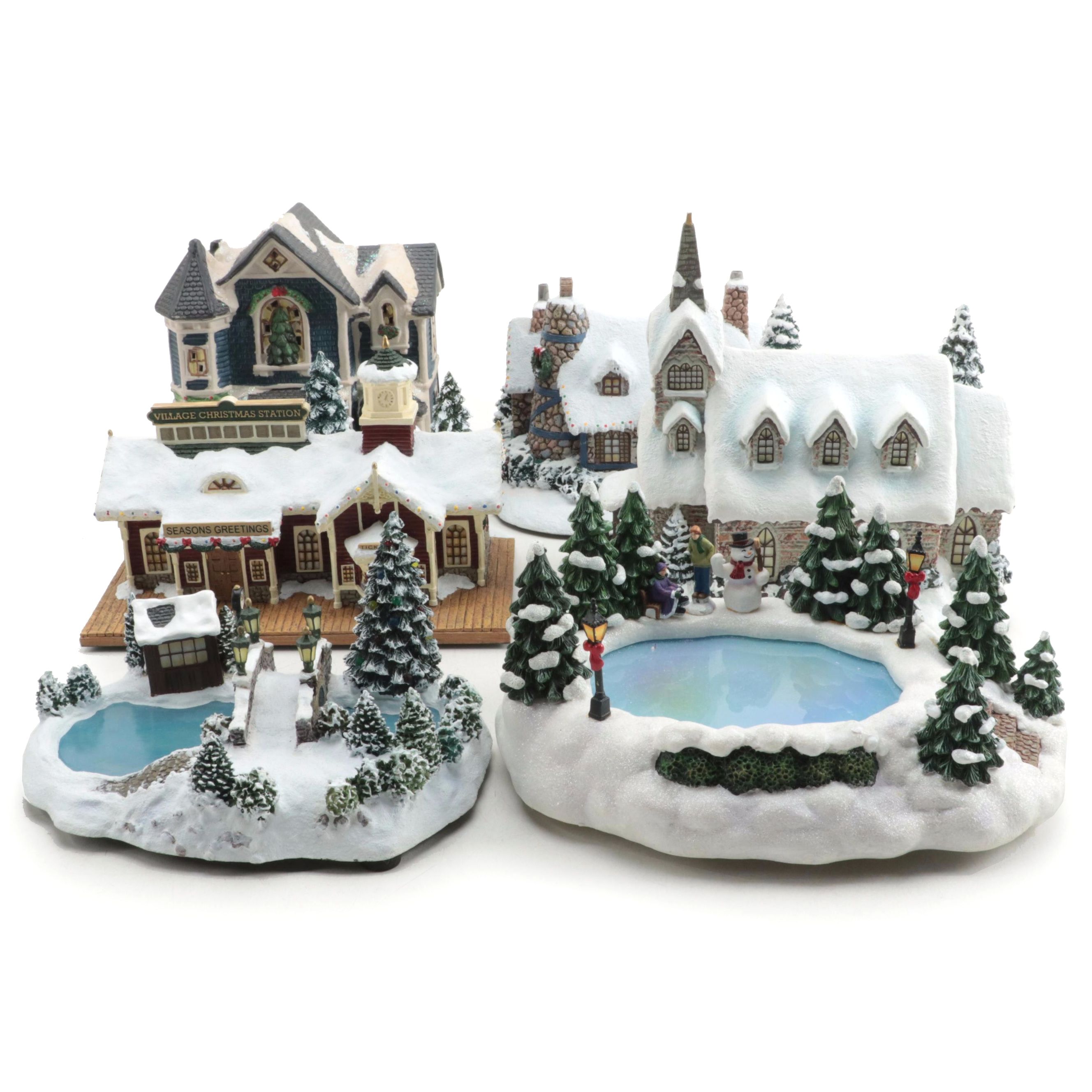 Thomas Kinkaide and Other Illuminated Christmas Village Houses and Ponds
