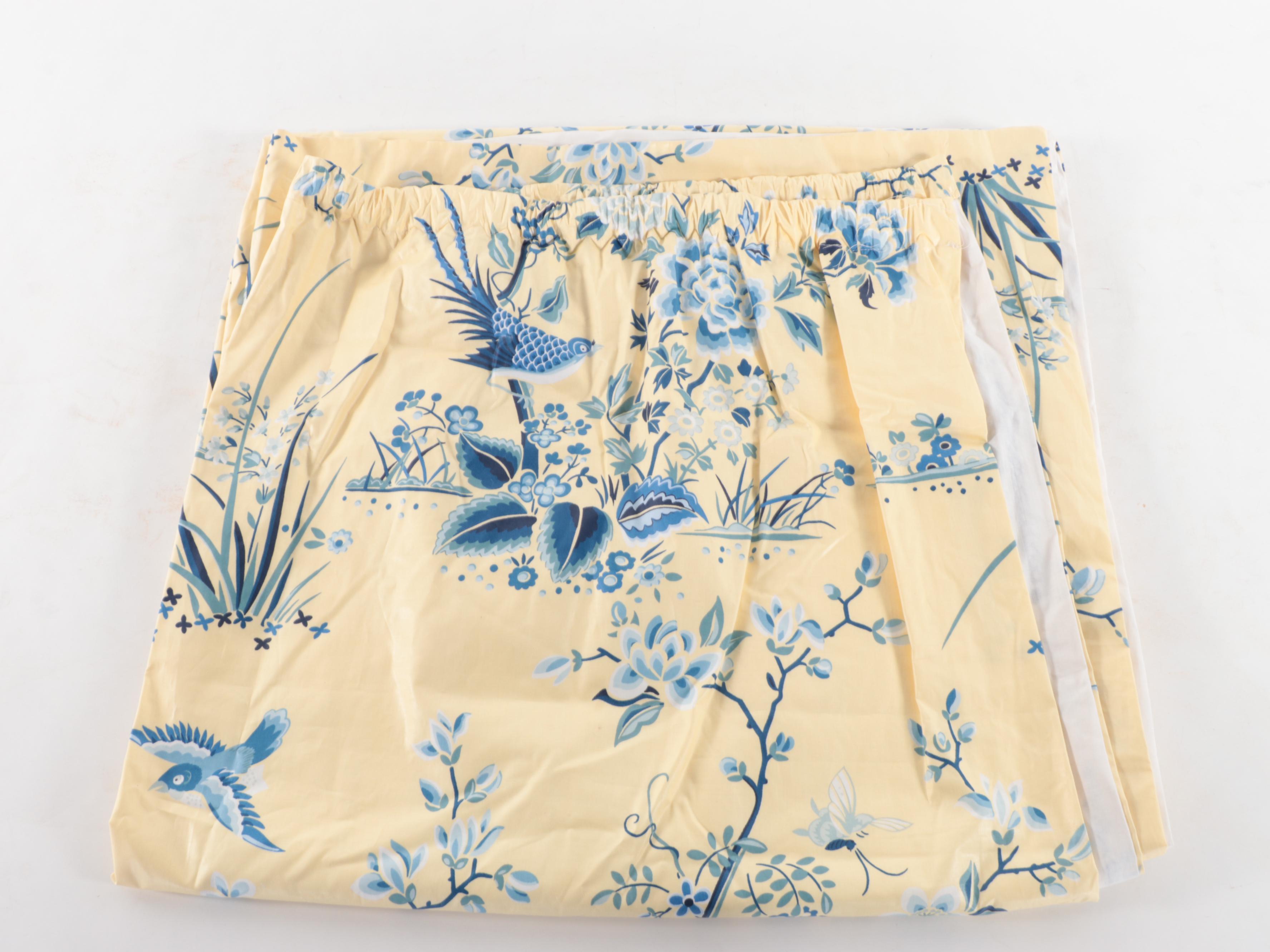 Cotton Chintz Rod Pocket Draperies with Matching Valances and Tassel Trim