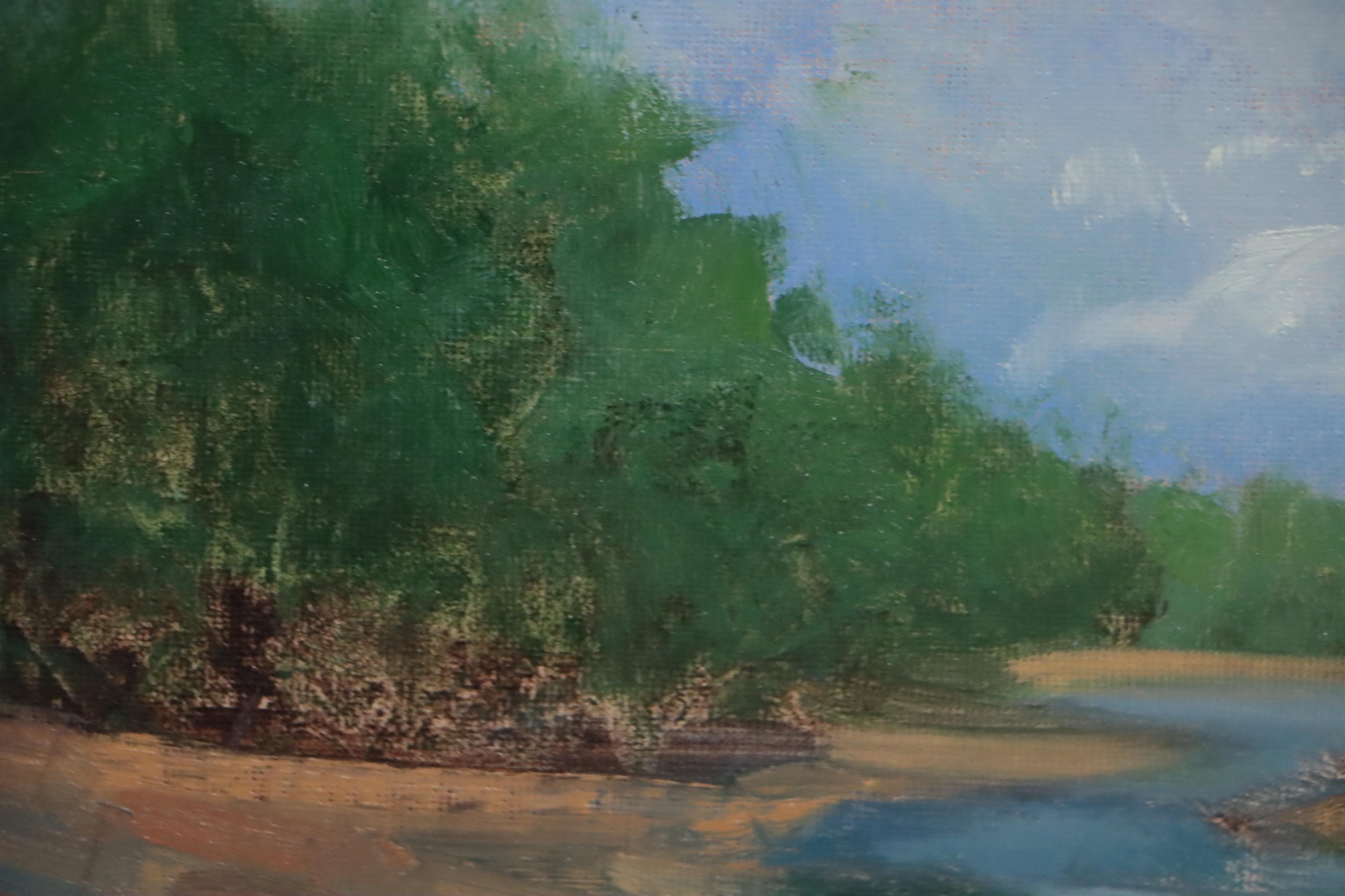 David W. Poe River Landscape Oil Painting, 21st Century