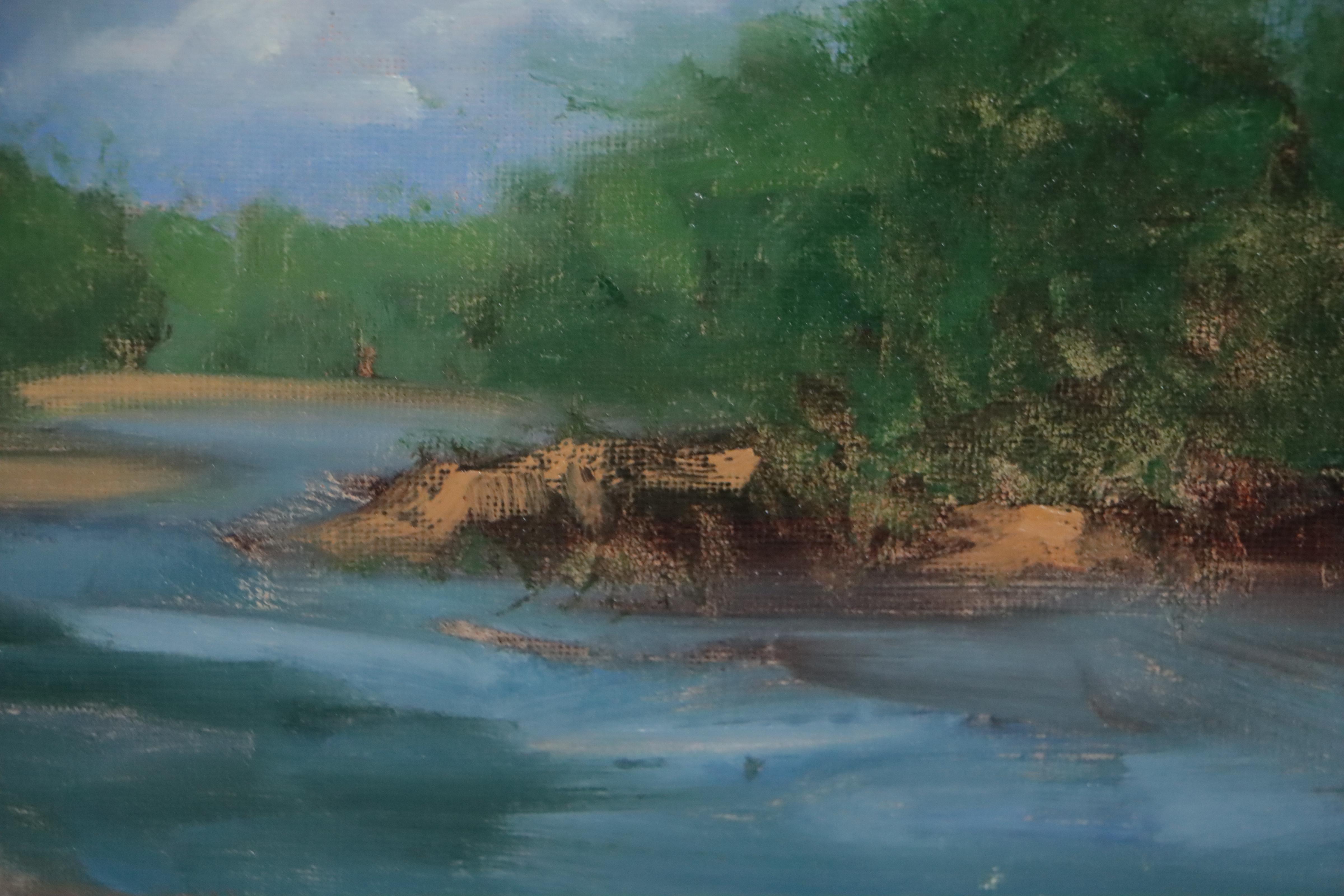 David W. Poe River Landscape Oil Painting, 21st Century