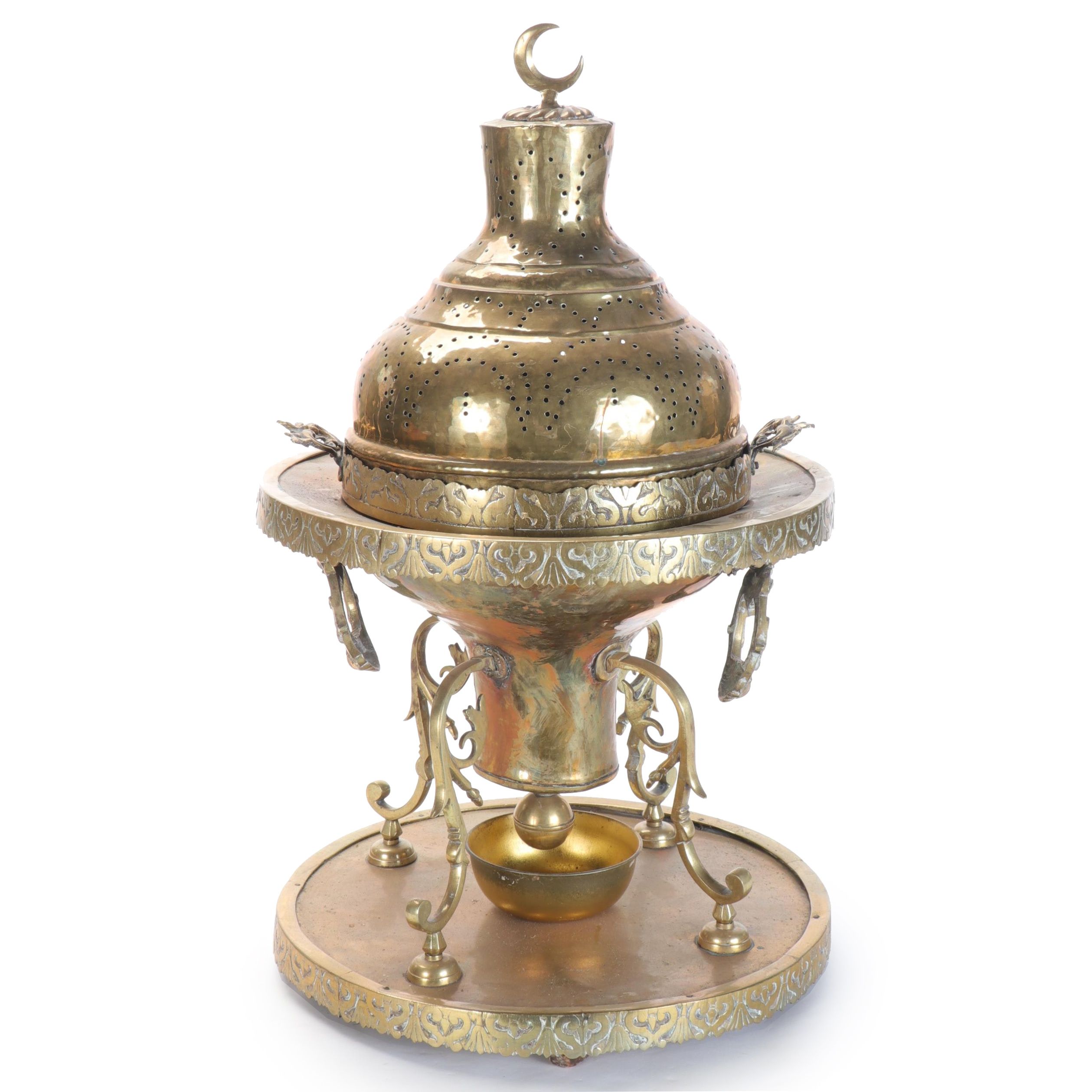 Middle Eastern Brass Standing Brazier, 20th Century