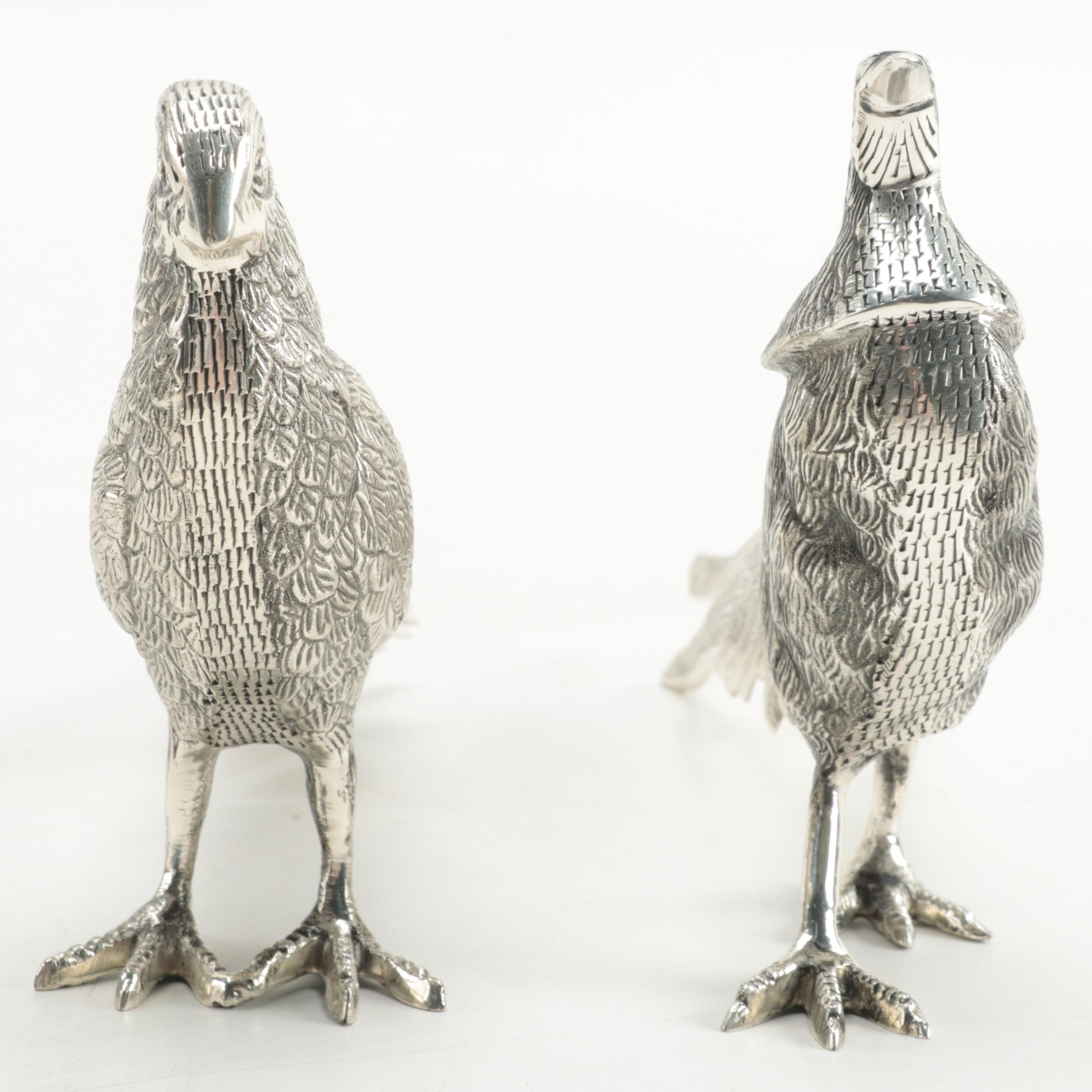 Silver Plate Pheasant Figurines