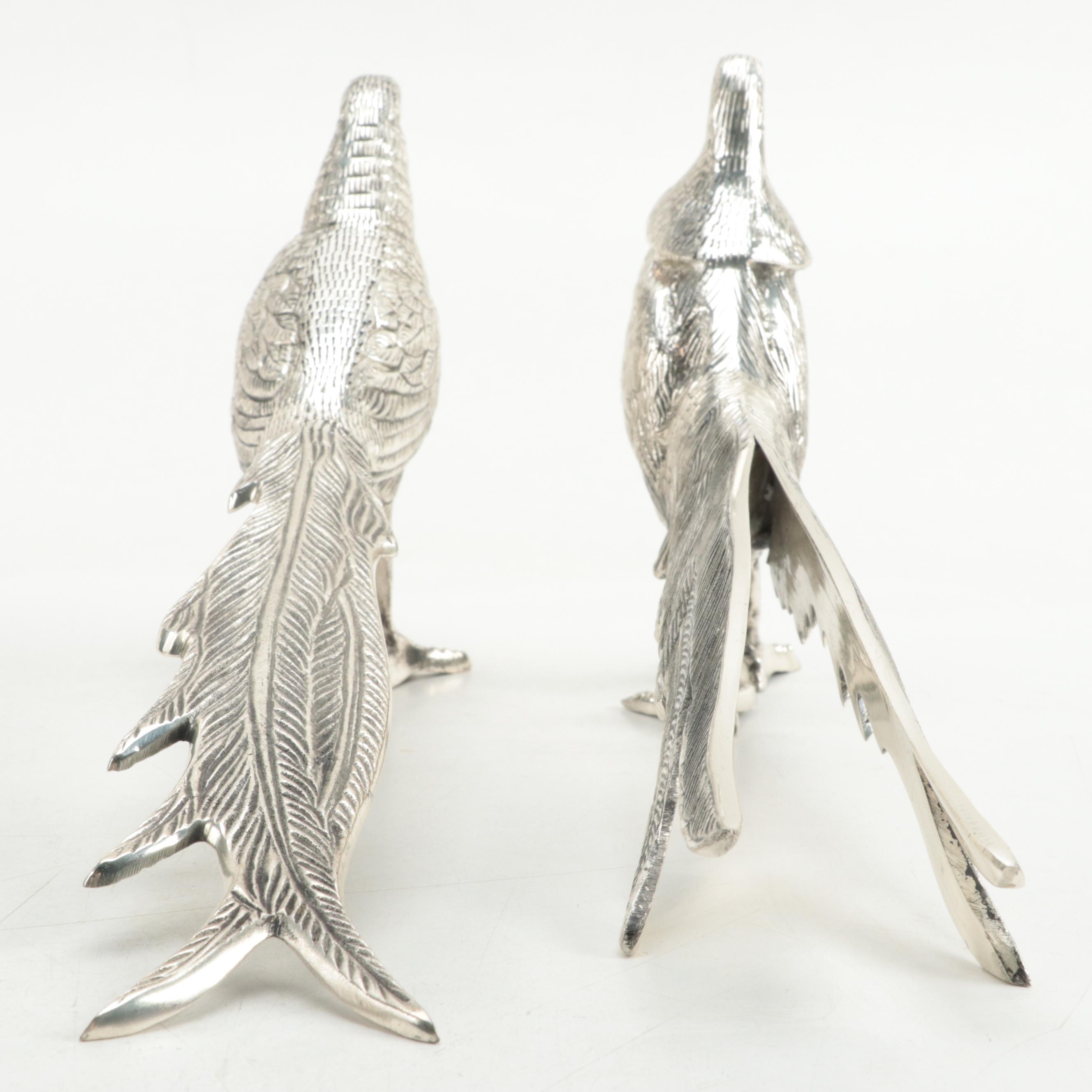 Silver Plate Pheasant Figurines