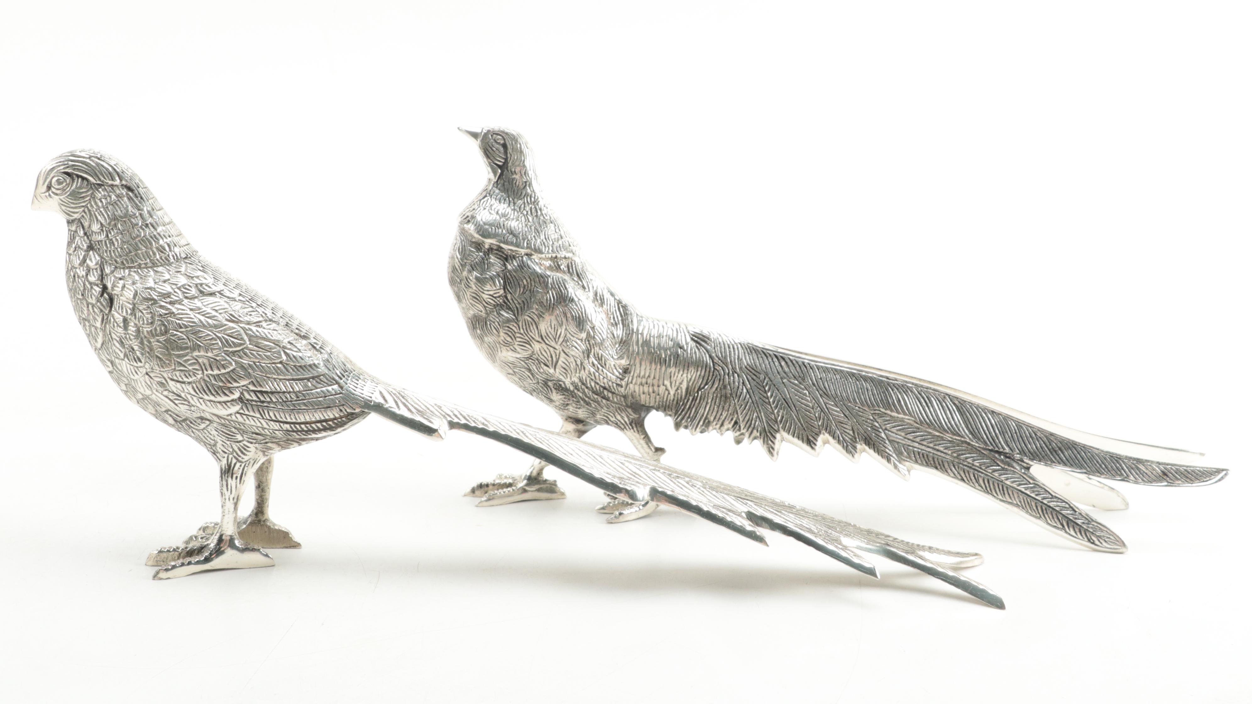 Silver Plate Pheasant Figurines