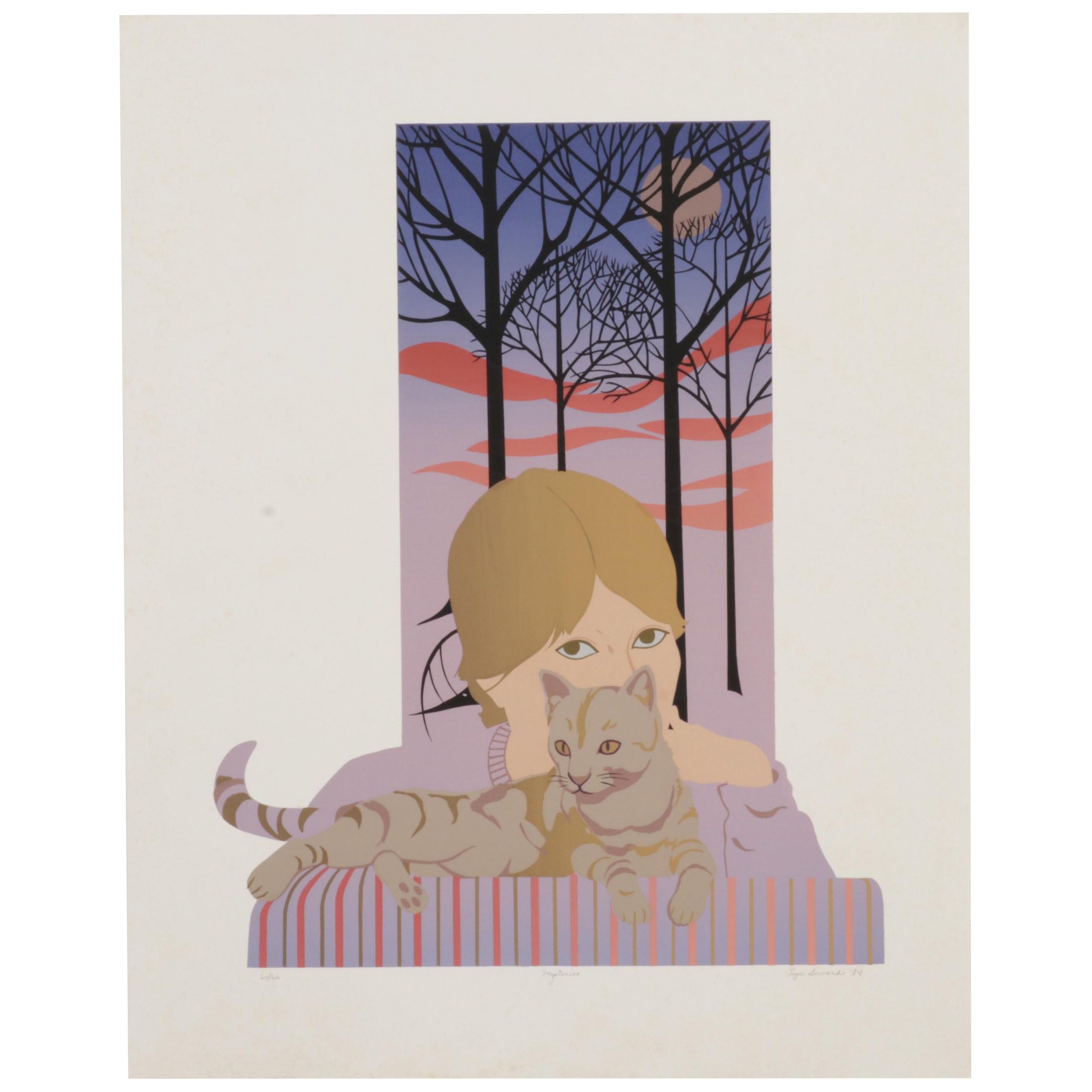 Lyn Seward Folk Art Serigraph "Mysteries," 1984