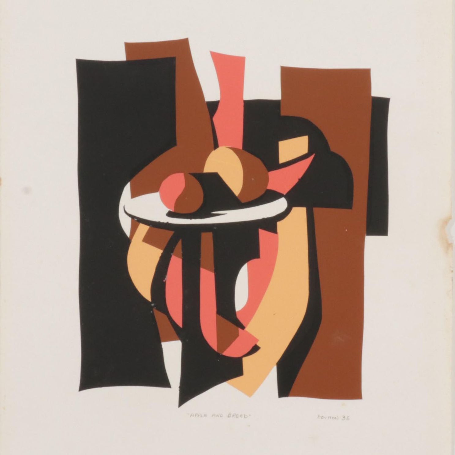 Lyn Seward Folk Art Serigraph "Apple and Bread," Circa 1985