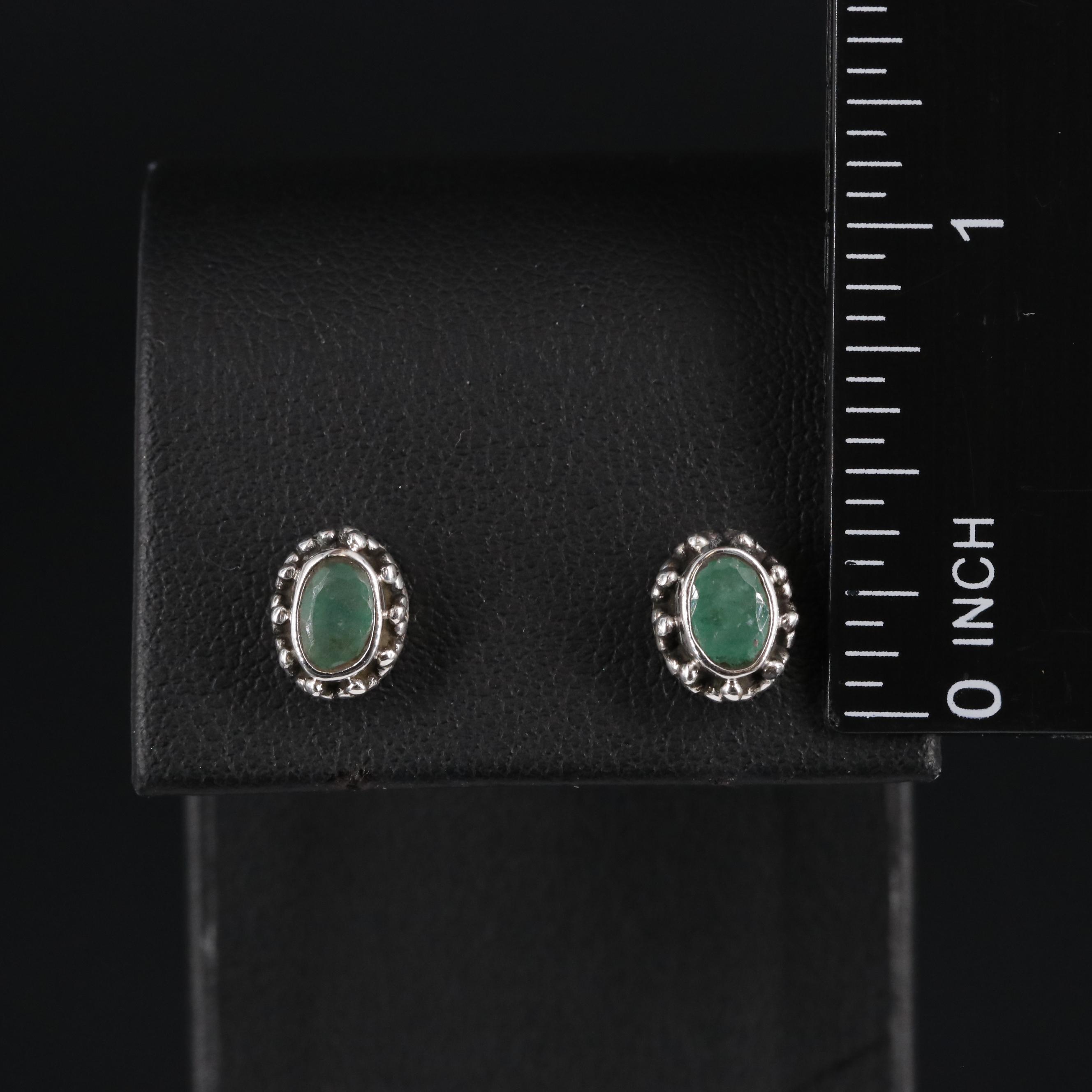 Sterling Emerald Stud Earrings
