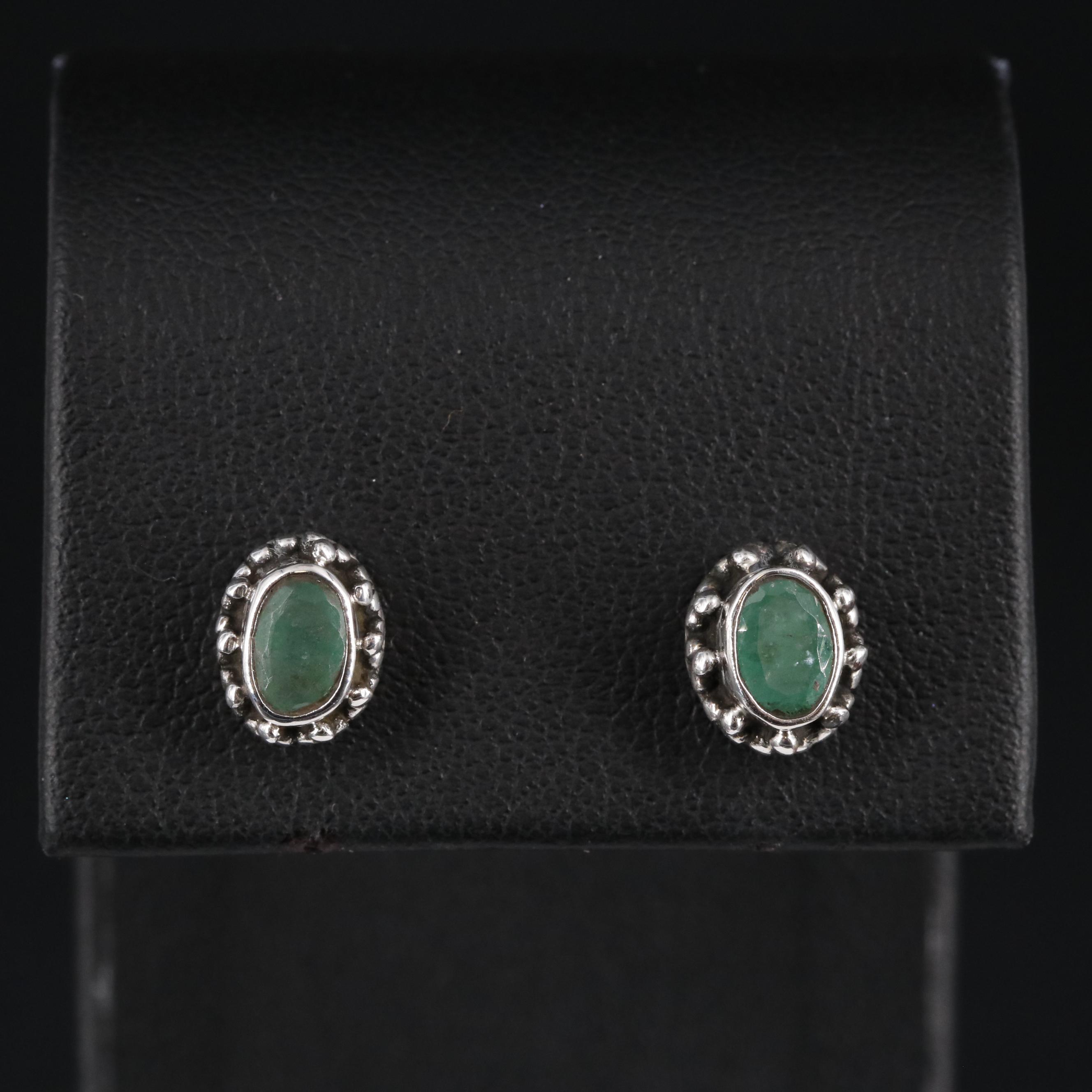 Sterling Emerald Stud Earrings