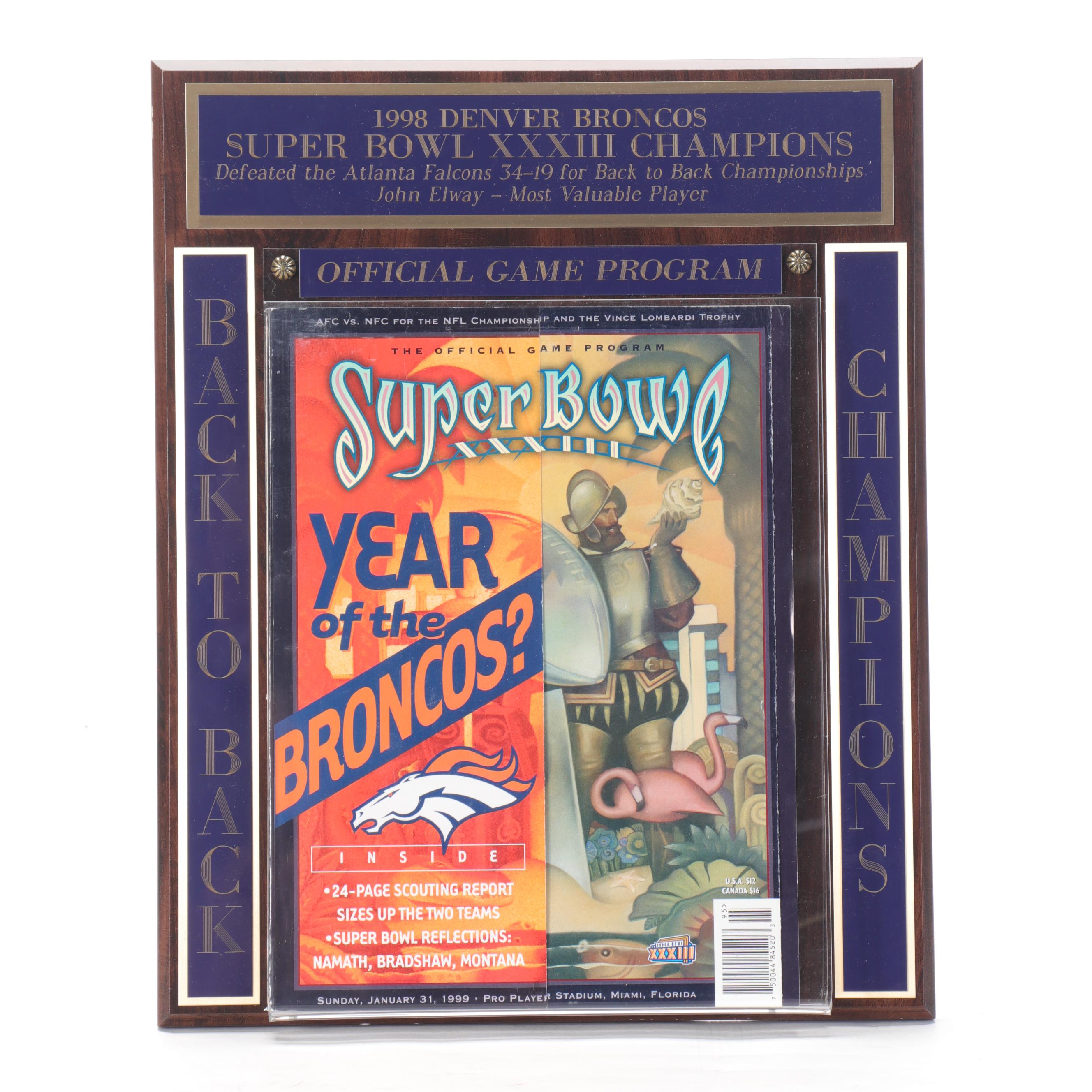 1998 Denver Broncos Super Bowl XXXIII Champions Plaques, Programs