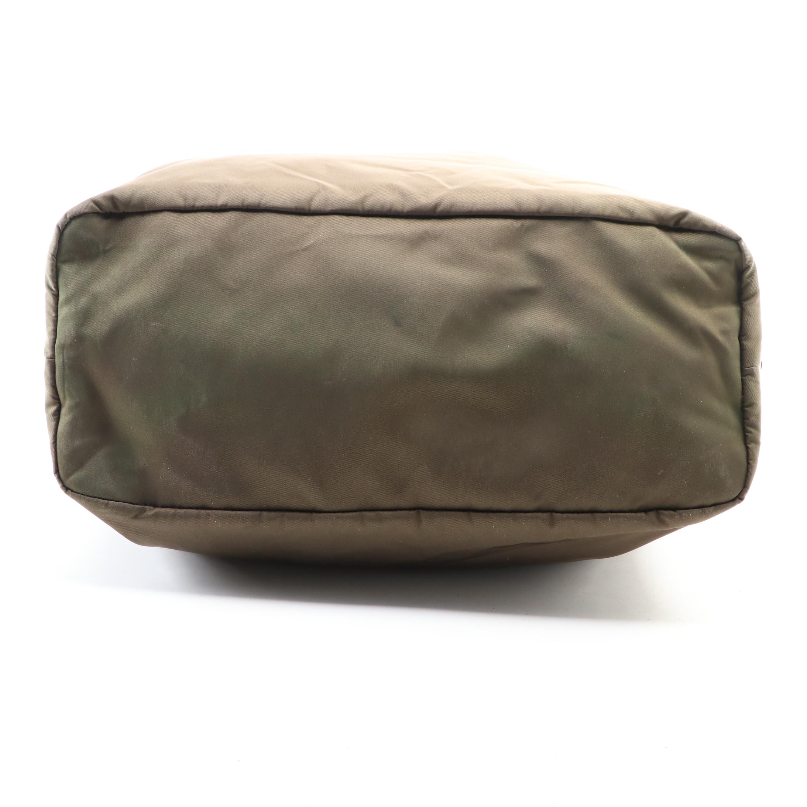 Prada Large Fold-Over Tote in Nylon Gabardine and Brown Leather Trim w/Strap