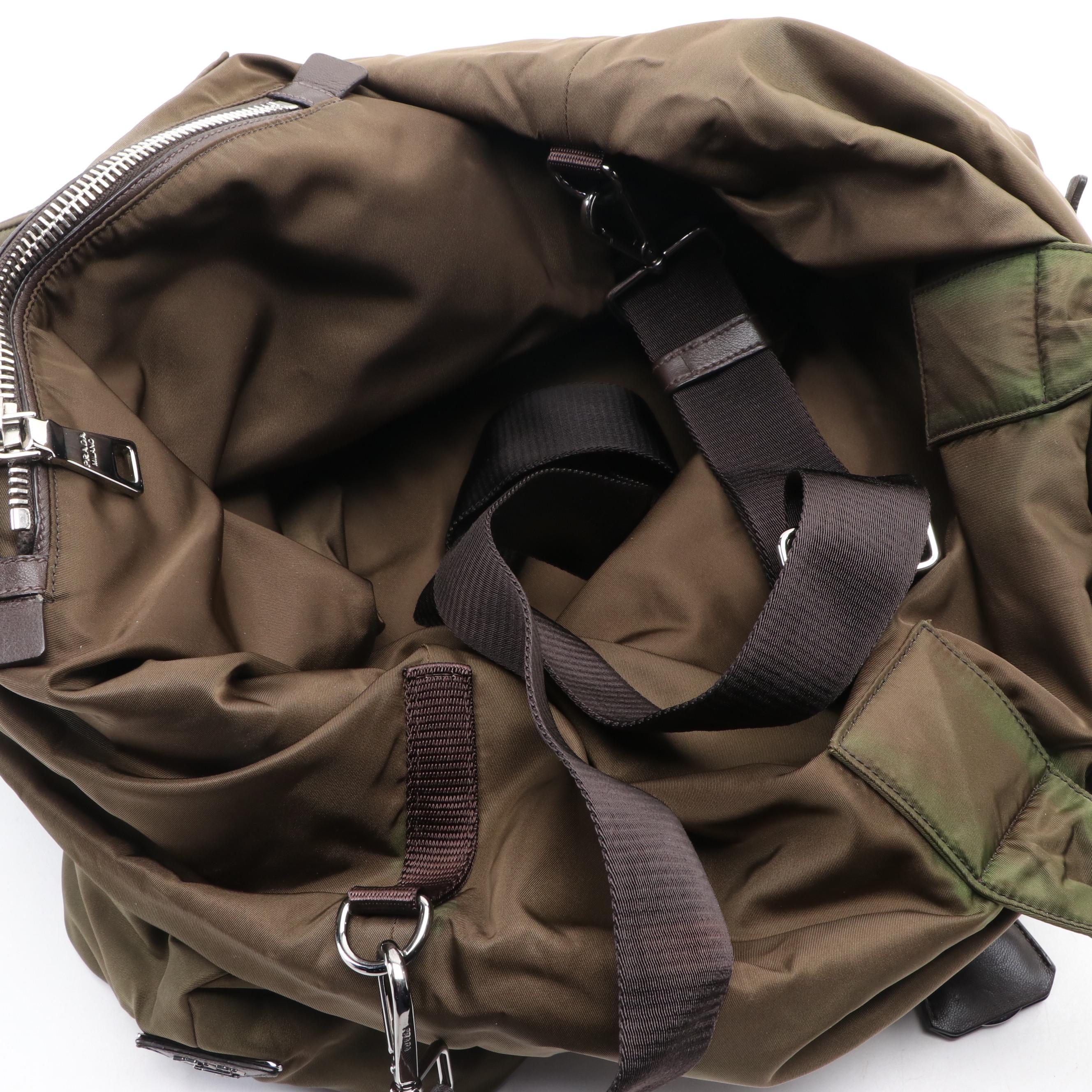 Prada Large Fold-Over Tote in Nylon Gabardine and Brown Leather Trim w/Strap