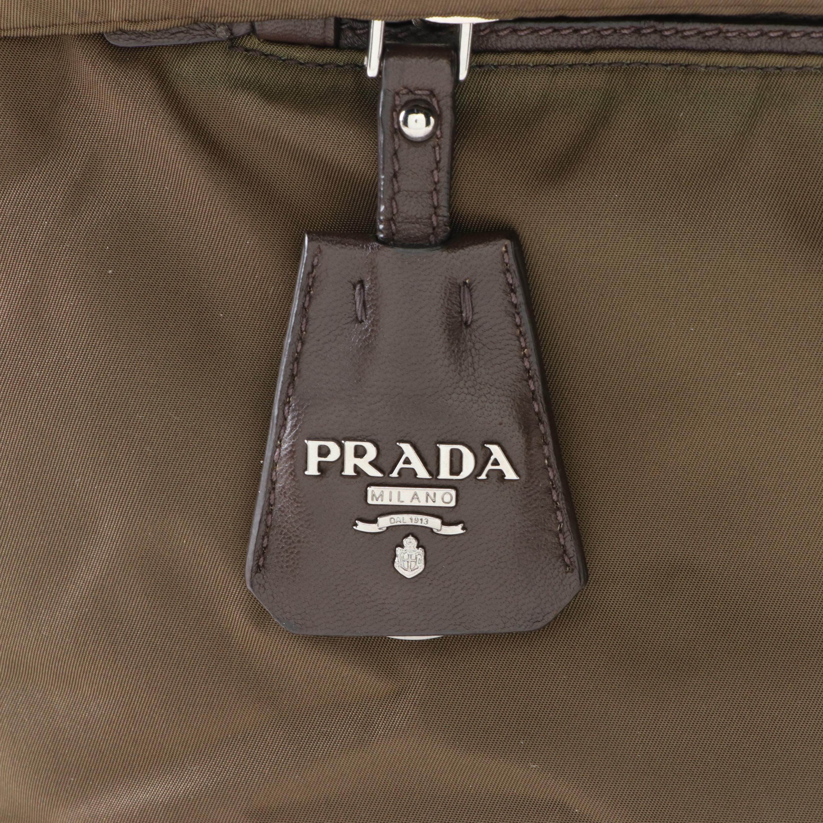 Prada Large Fold-Over Tote in Nylon Gabardine and Brown Leather Trim w/Strap
