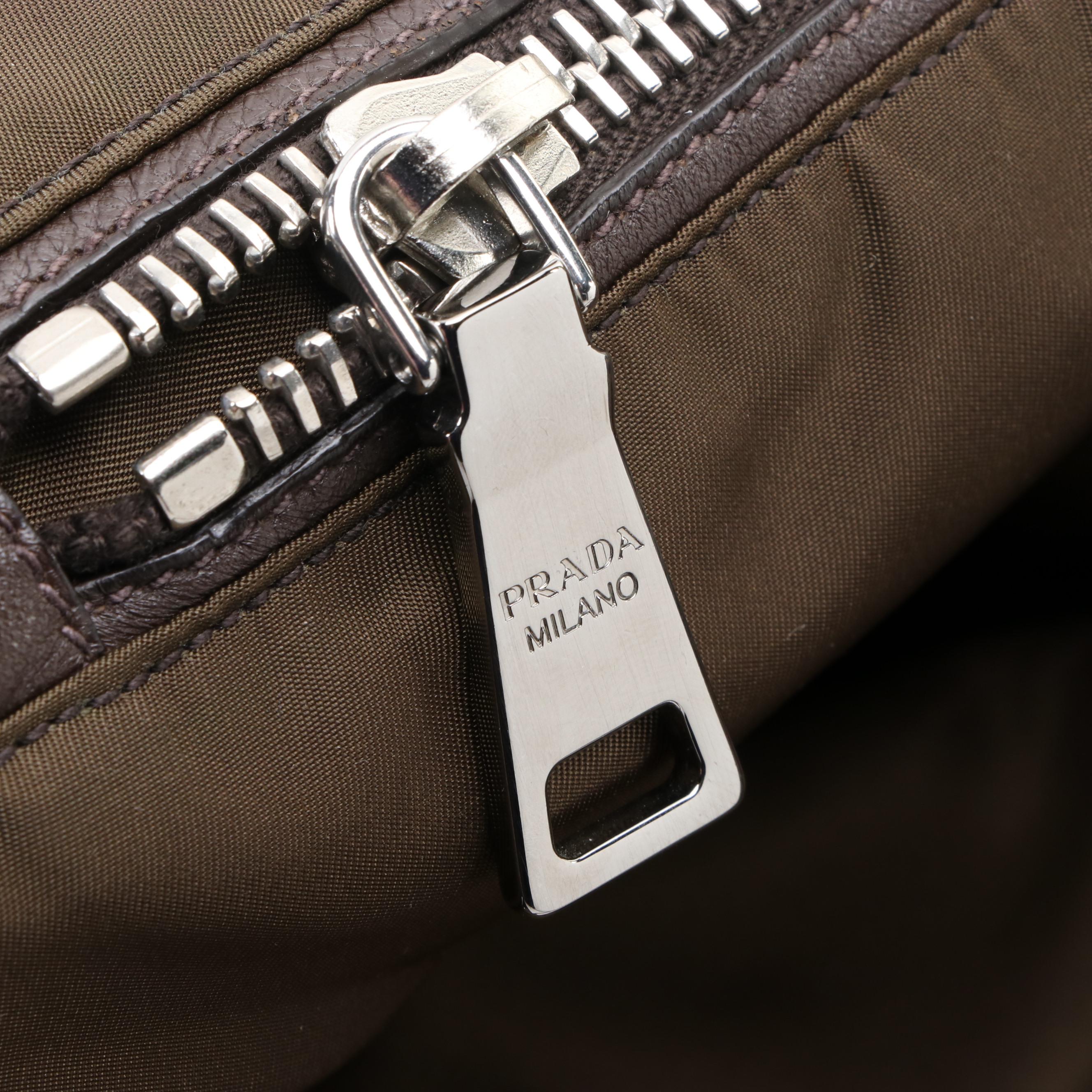 Prada Large Fold-Over Tote in Nylon Gabardine and Brown Leather Trim w/Strap