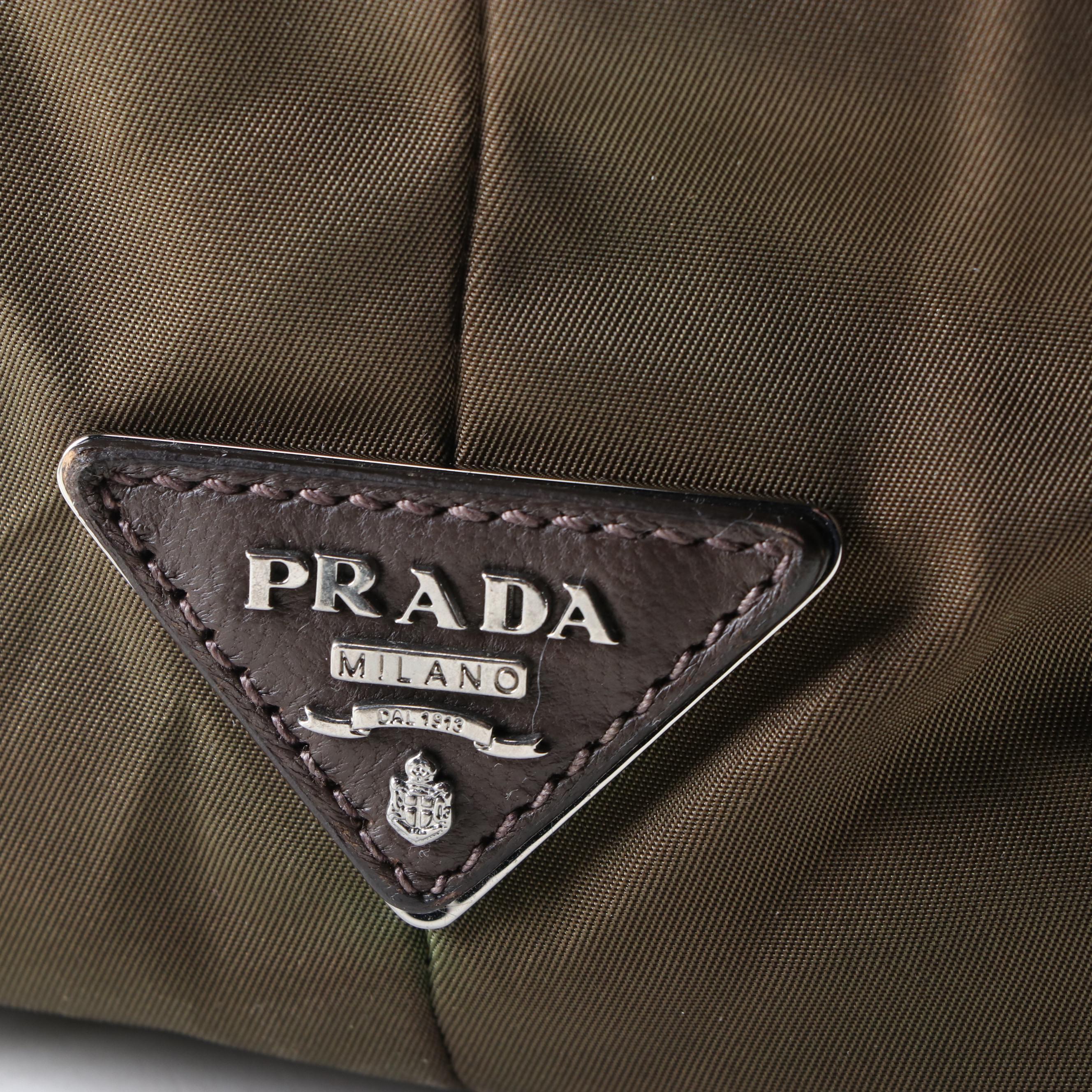 Prada Large Fold-Over Tote in Nylon Gabardine and Brown Leather Trim w/Strap