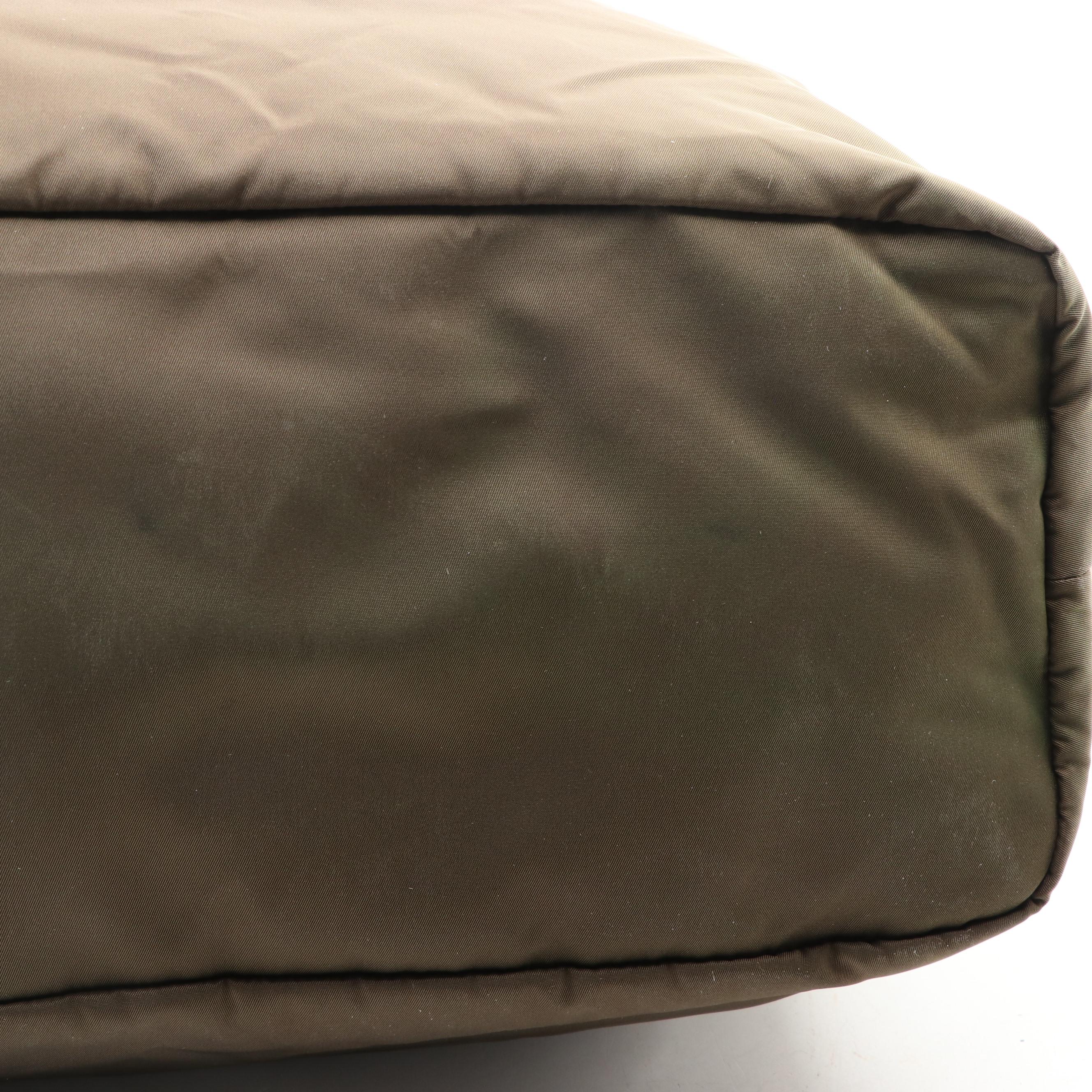 Prada Large Fold-Over Tote in Nylon Gabardine and Brown Leather Trim w/Strap