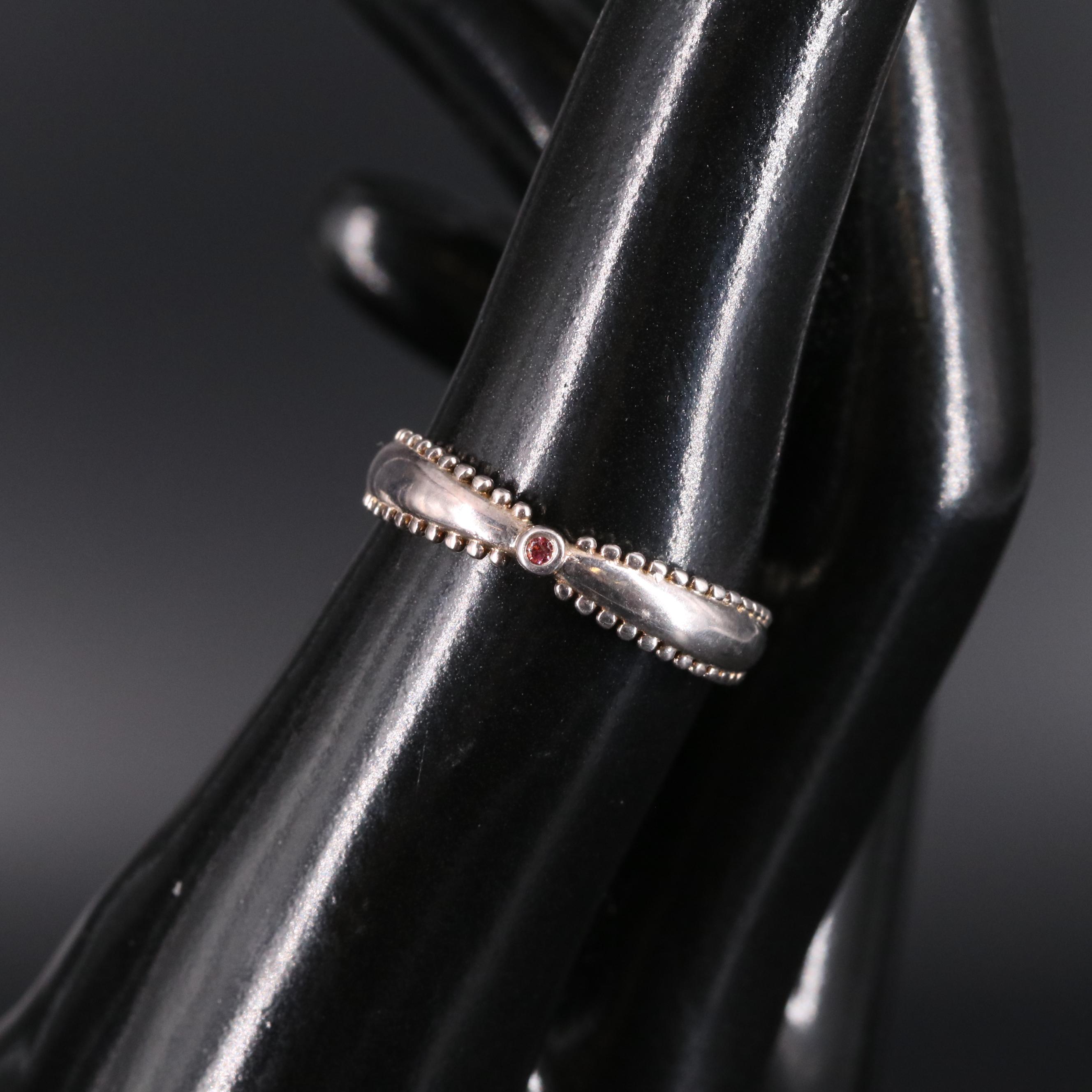Sterling Band Ring with Pink Accents