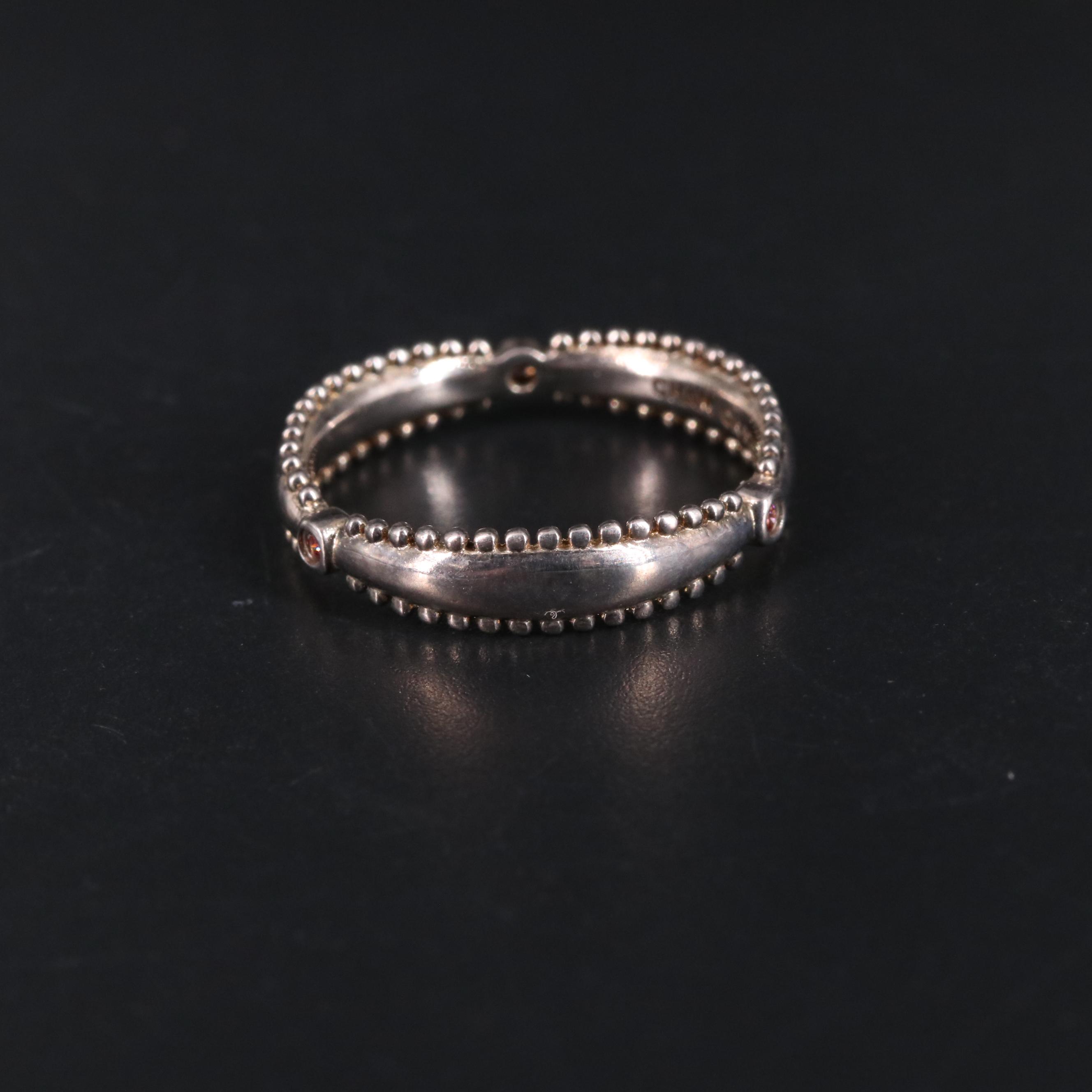 Sterling Band Ring with Pink Accents