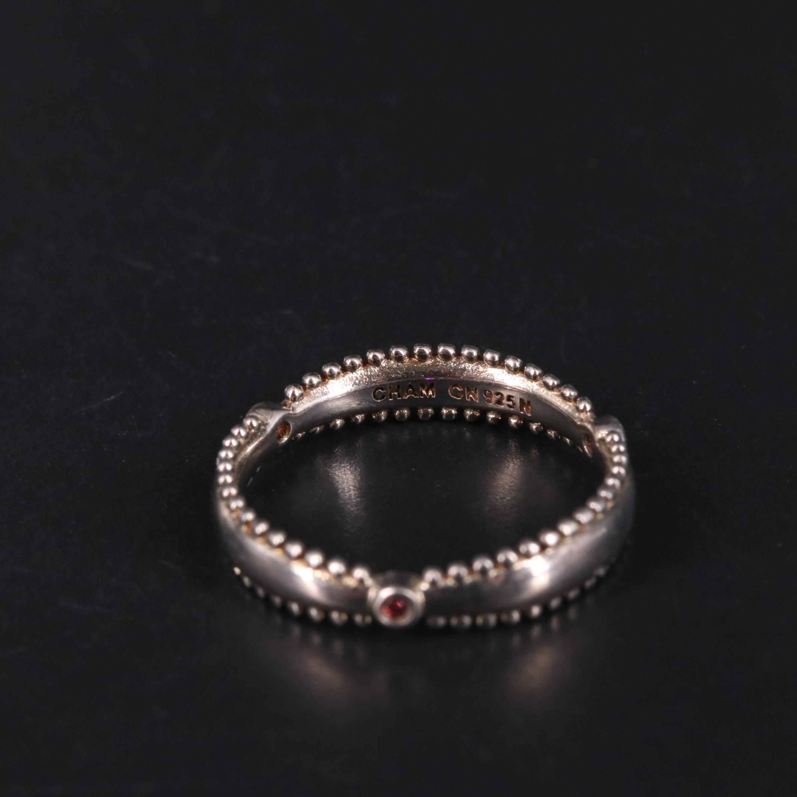 Sterling Band Ring with Pink Accents