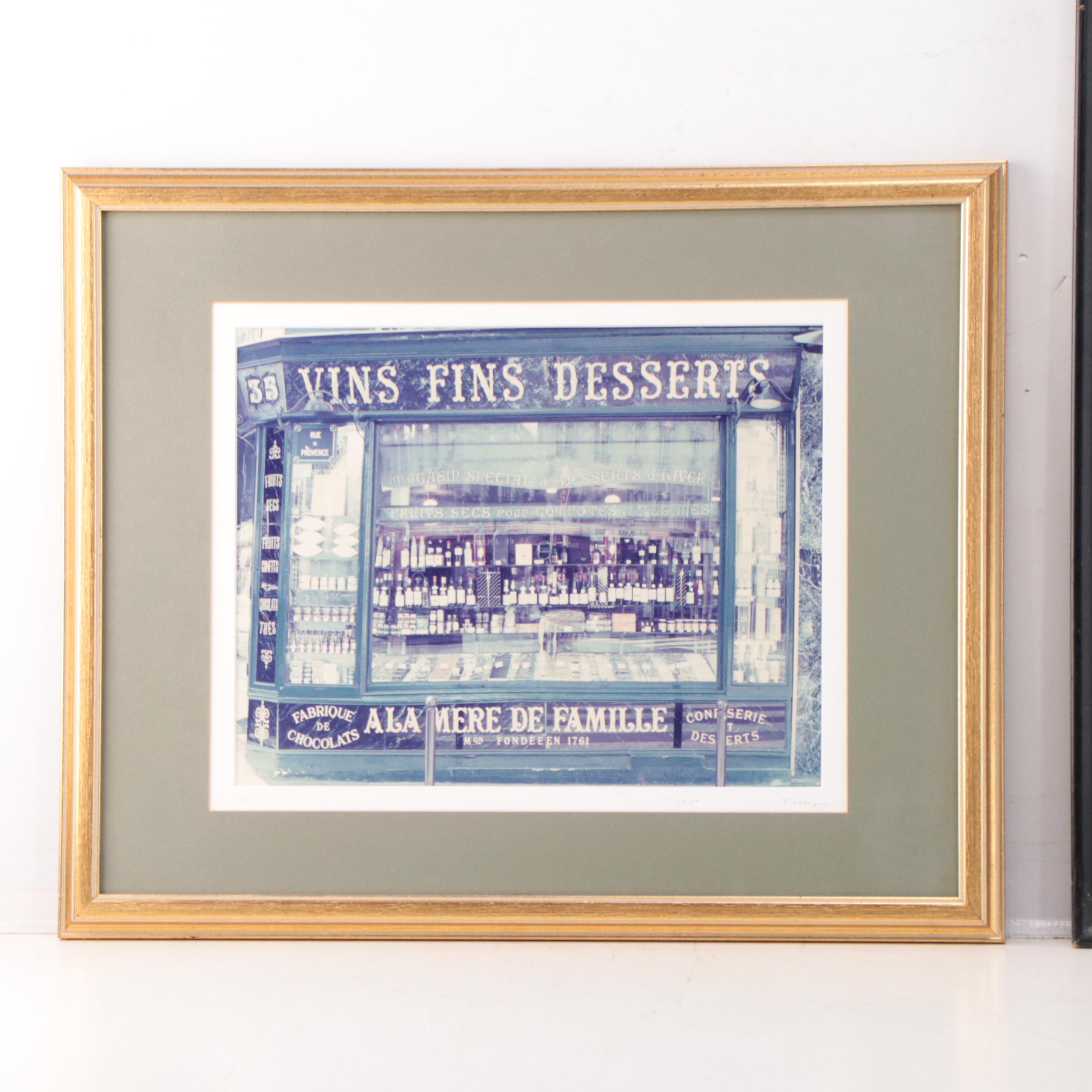 Color Lithograph Map of France and Photograph of Parisian Storefront