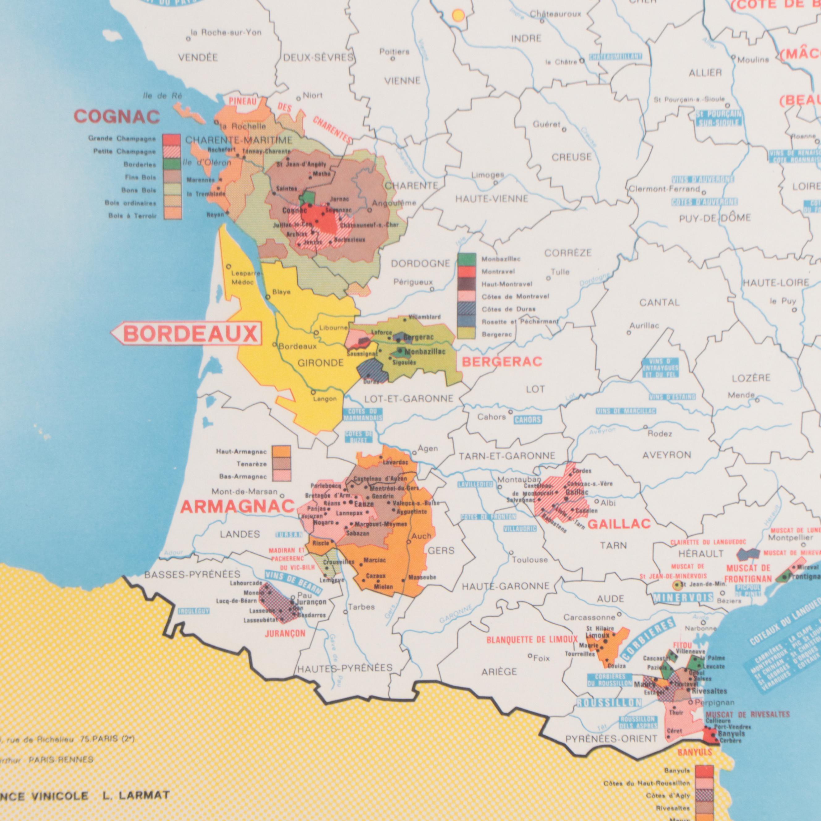 Color Lithograph Map of France and Photograph of Parisian Storefront