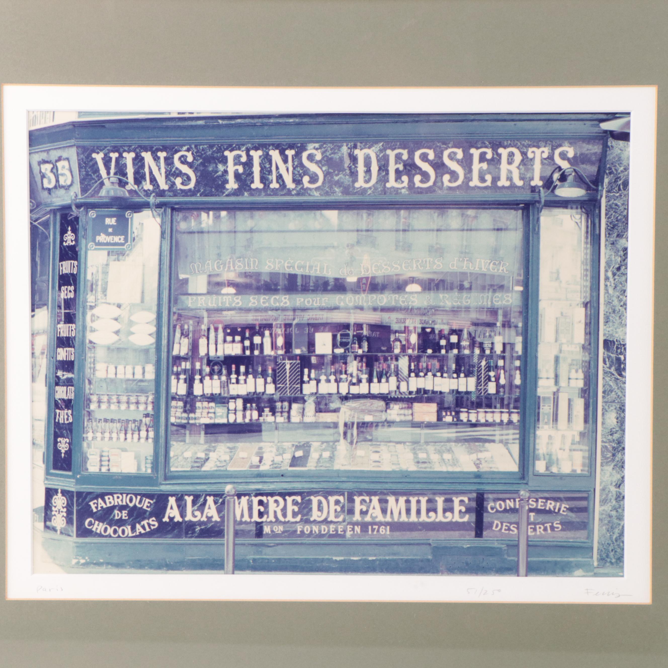 Color Lithograph Map of France and Photograph of Parisian Storefront